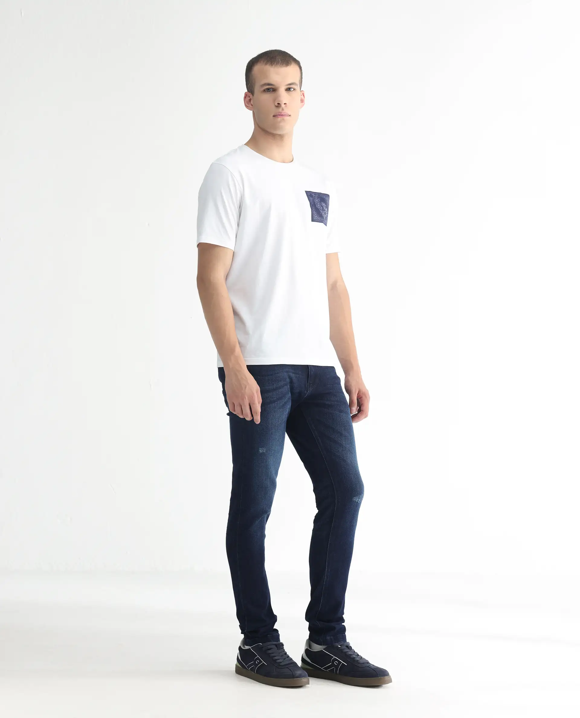 Rare Rabbit Men's Movado Blue Cotton Plain Hawk Slim Fit Jeans - Image 5