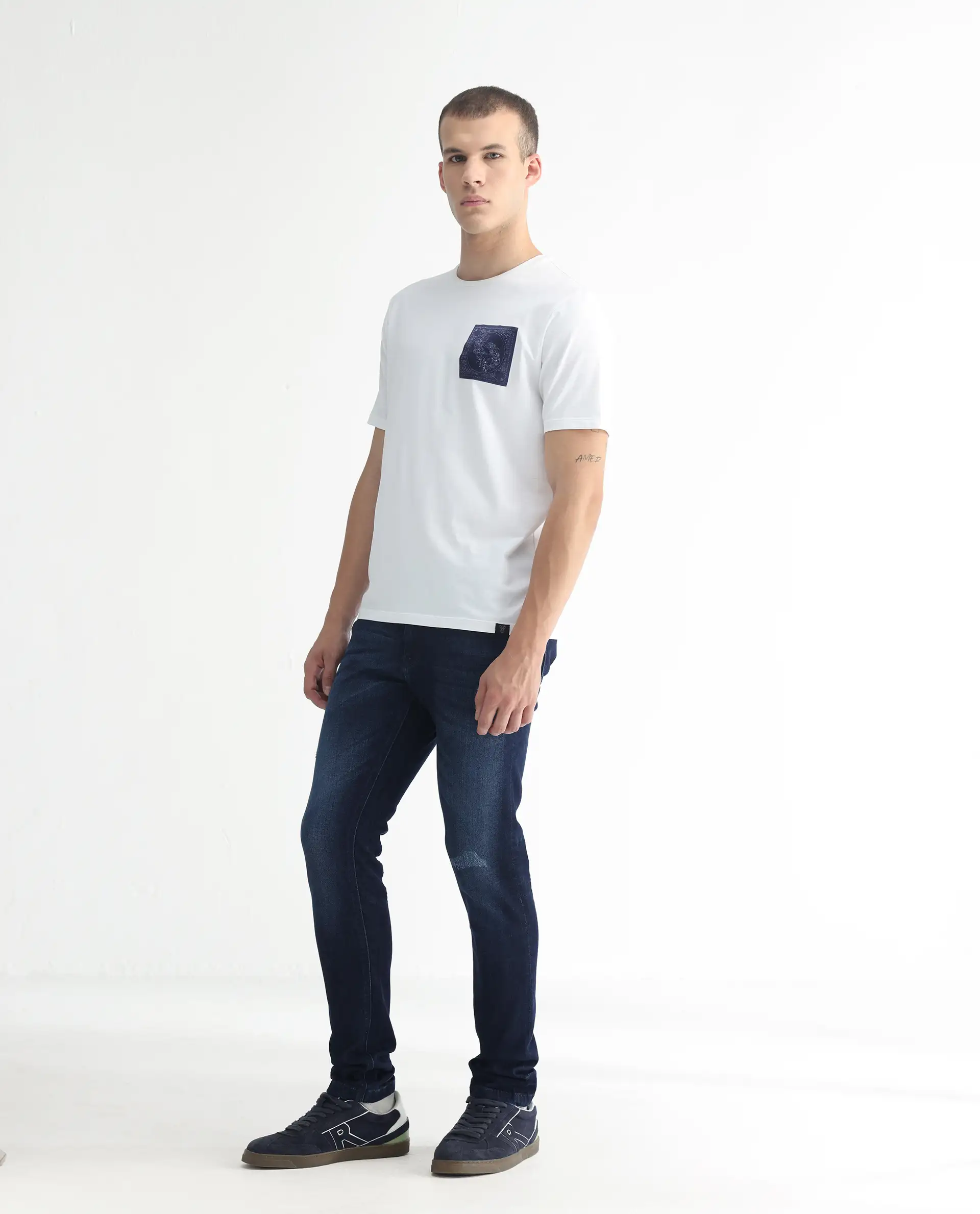 Rare Rabbit Men's Movado Blue Cotton Plain Hawk Slim Fit Jeans - Image 6