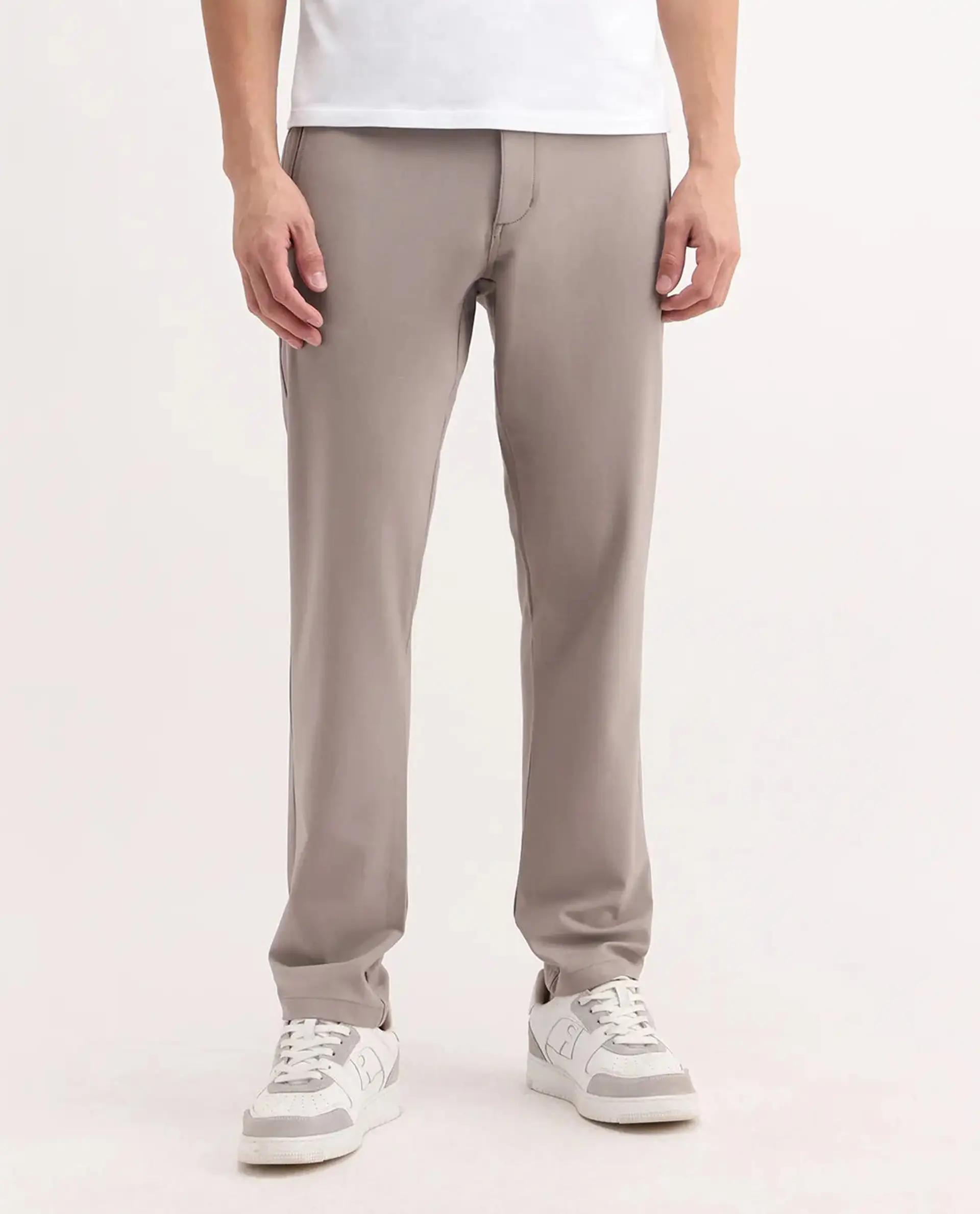 Rare Rabbit Men's Move-25 Beige Polyester Blend Plain Regular Fit Trouser - Image 10