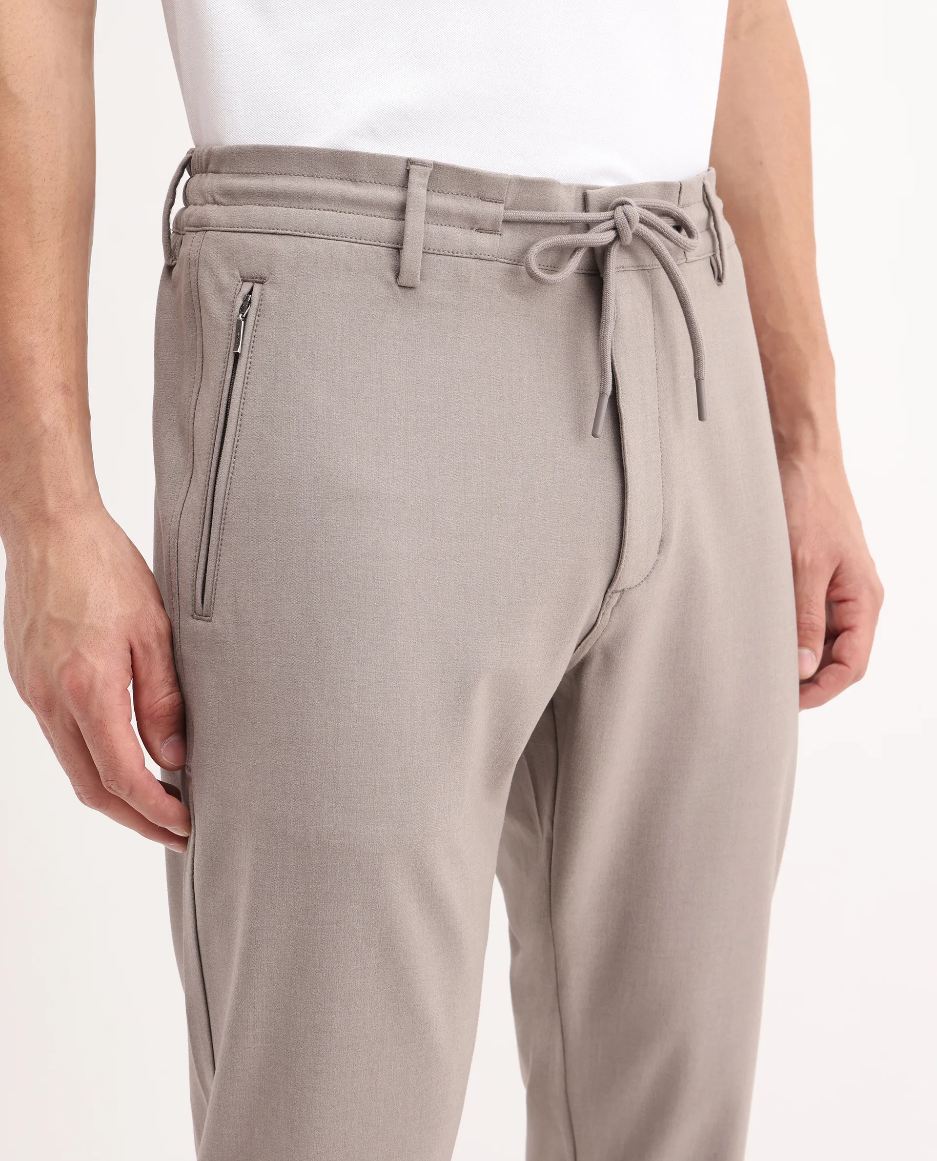 Rare Rabbit Men's Move-25 Beige Polyester Blend Plain Regular Fit Trouser - Image 8