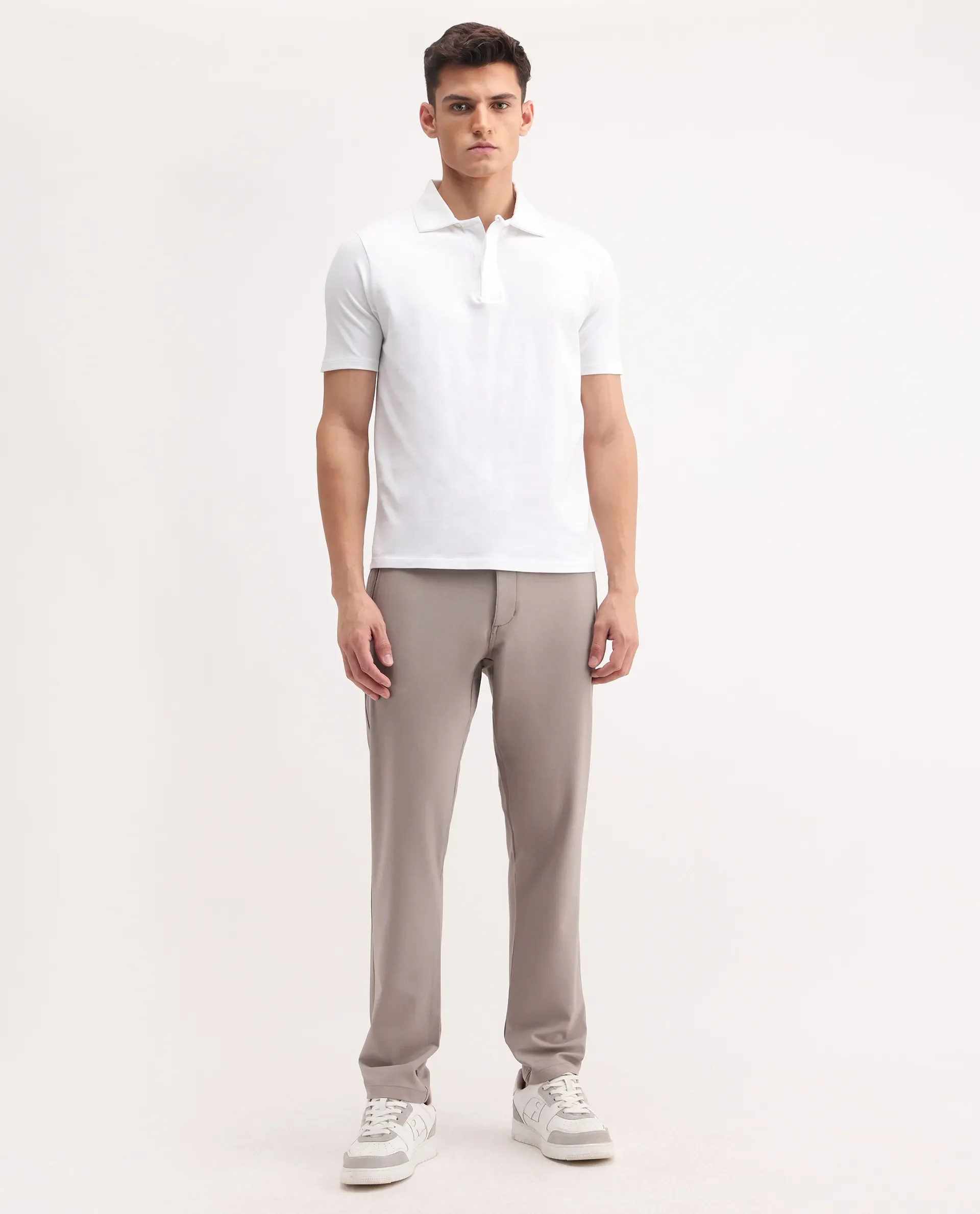 Rare Rabbit Men's Move-25 Beige Polyester Blend Plain Regular Fit Trouser - Image 9