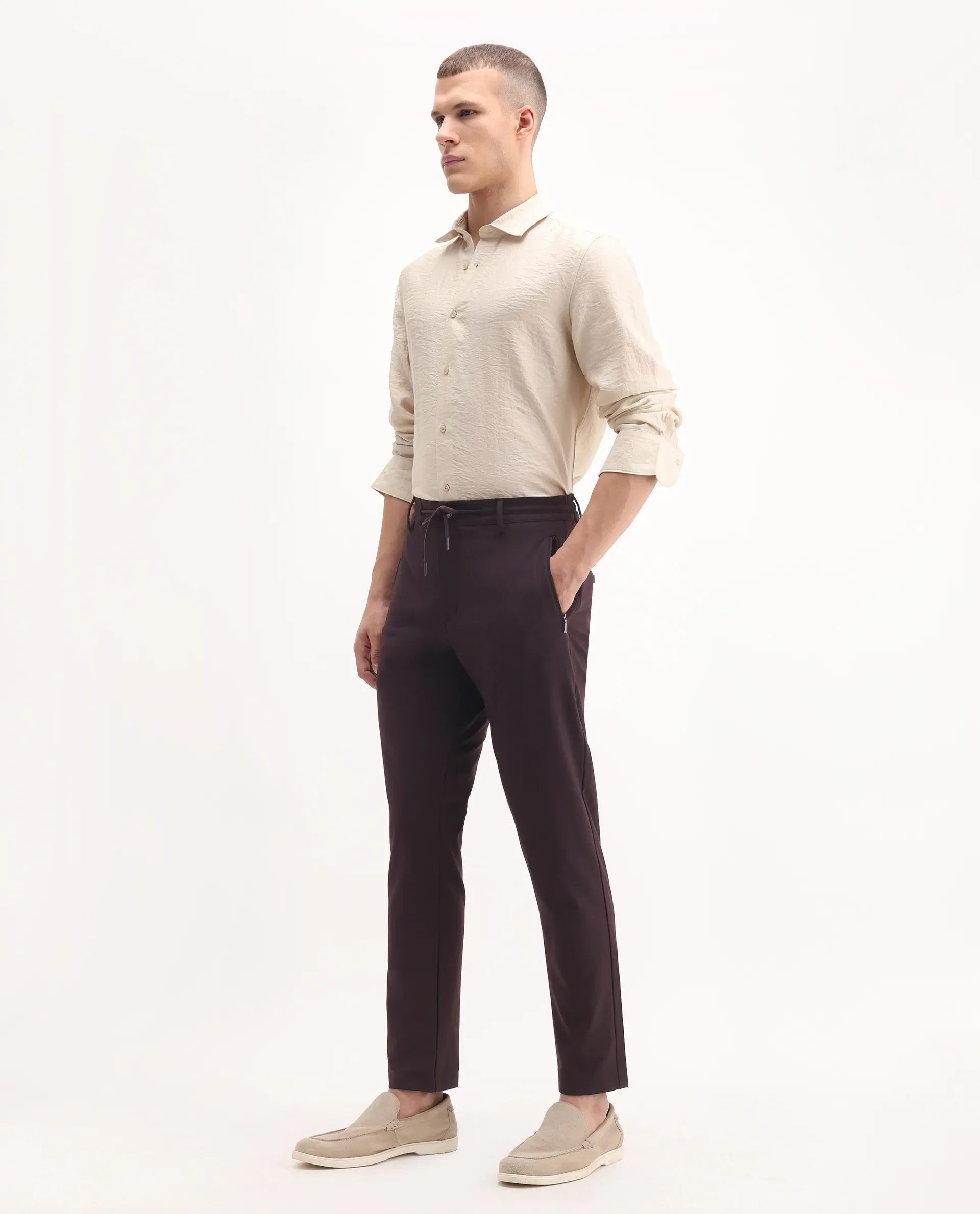 Rare Rabbit Men's Move-25 Maroon Polyester Blend Plain Regular Fit Trouser - Image 5