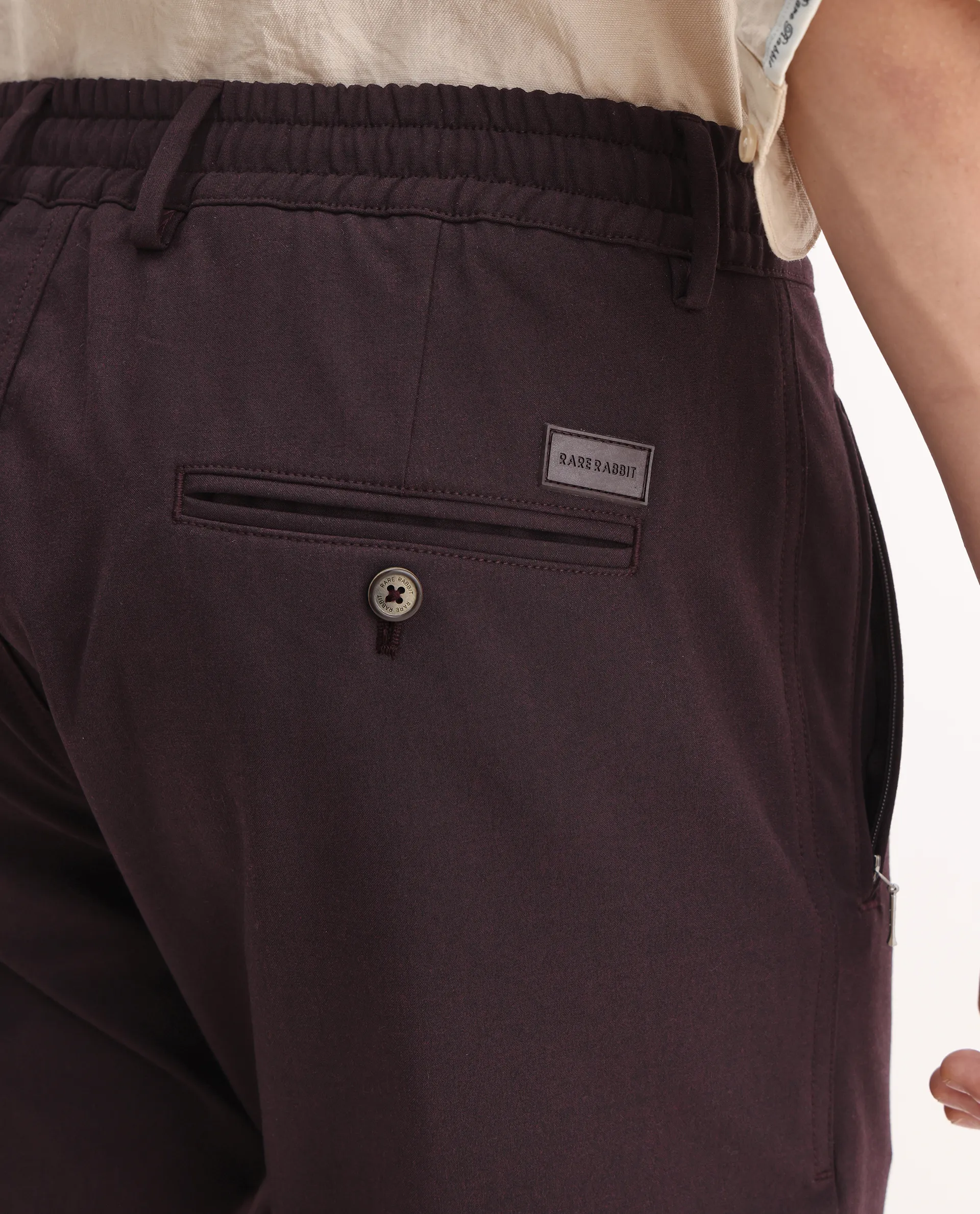 Rare Rabbit Men's Move-25 Maroon Polyester Blend Plain Regular Fit Trouser - Image 7