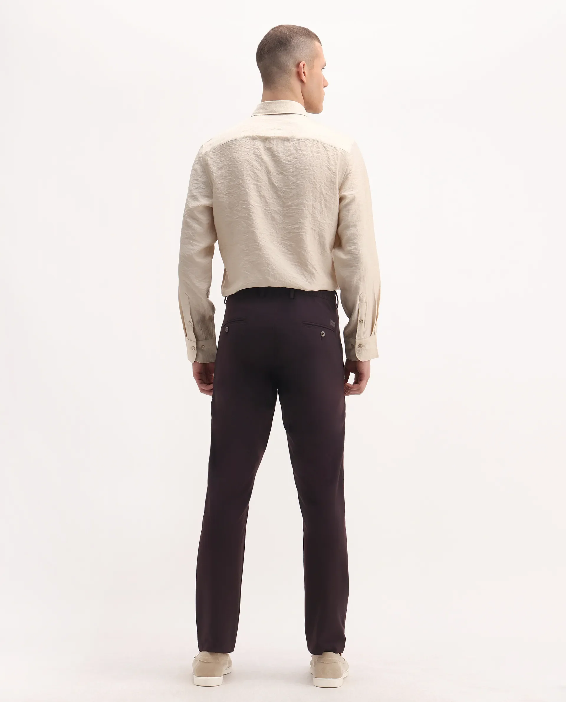 Rare Rabbit Men's Move-25 Maroon Polyester Blend Plain Regular Fit Trouser - Image 8