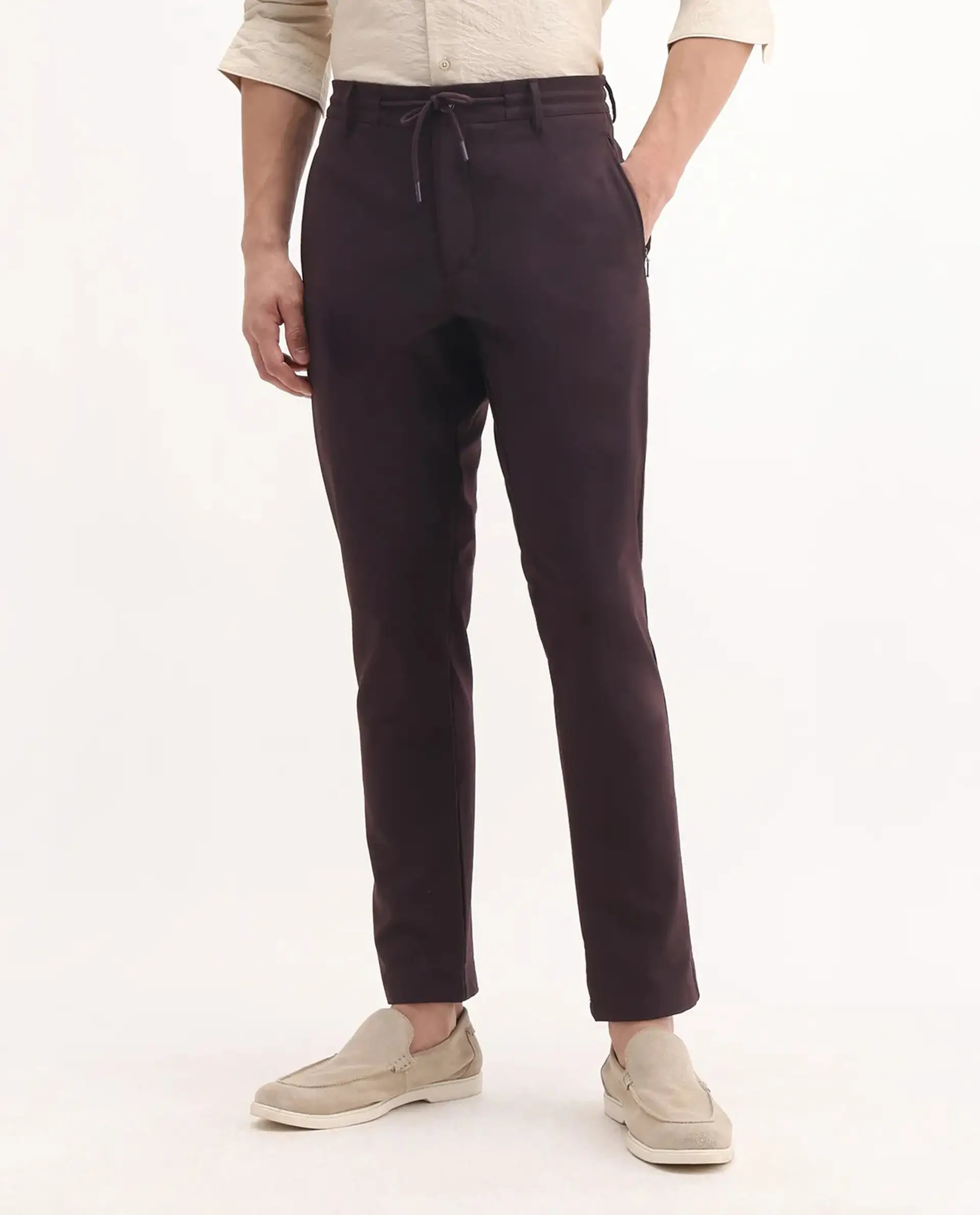 Rare Rabbit Men's Move-25 Maroon Polyester Blend Plain Regular Fit Trouser - Image 9