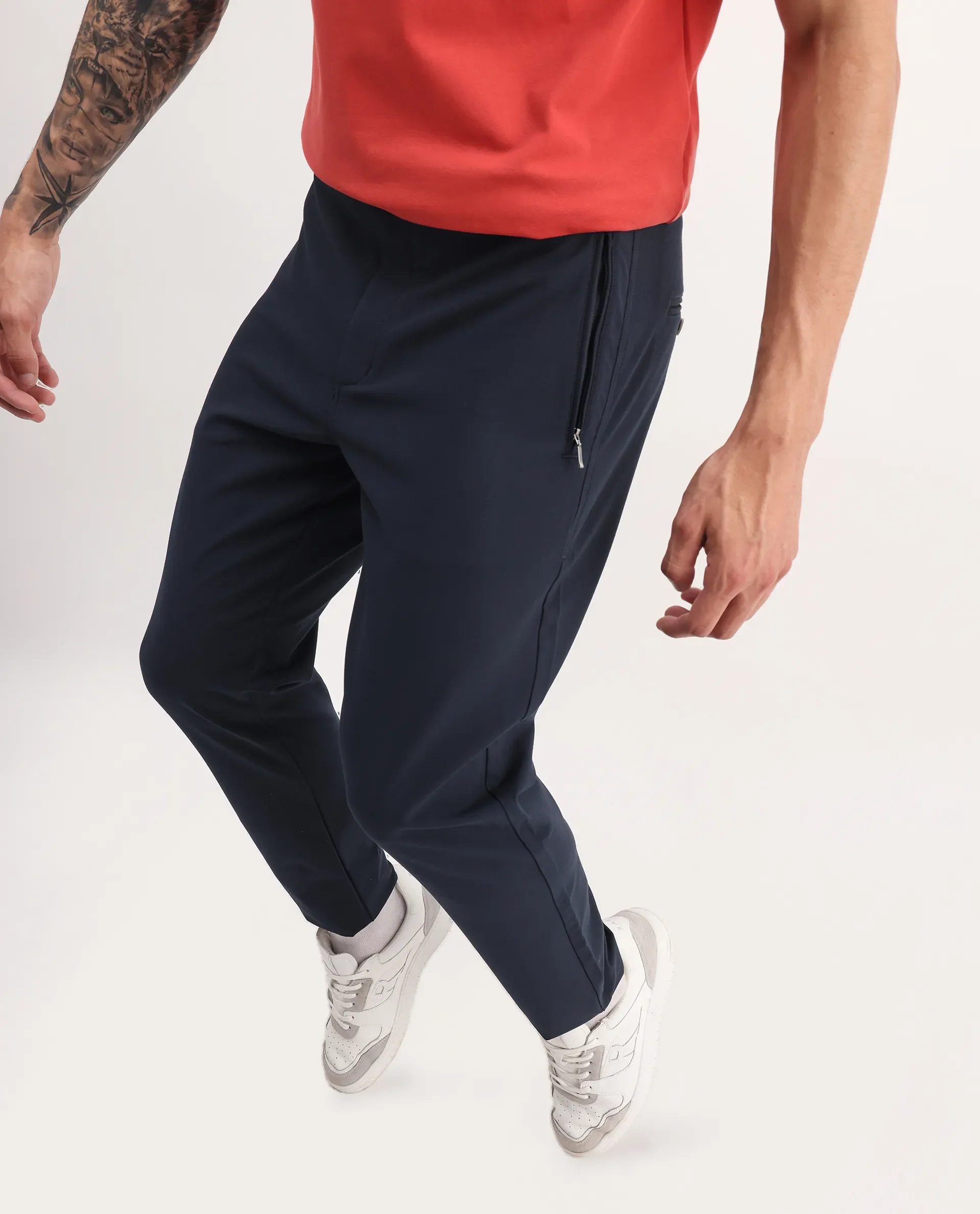 Rare Rabbit Men's Move-25 Navy Polyester Blend Plain Regular Fit Trouser - Image 2