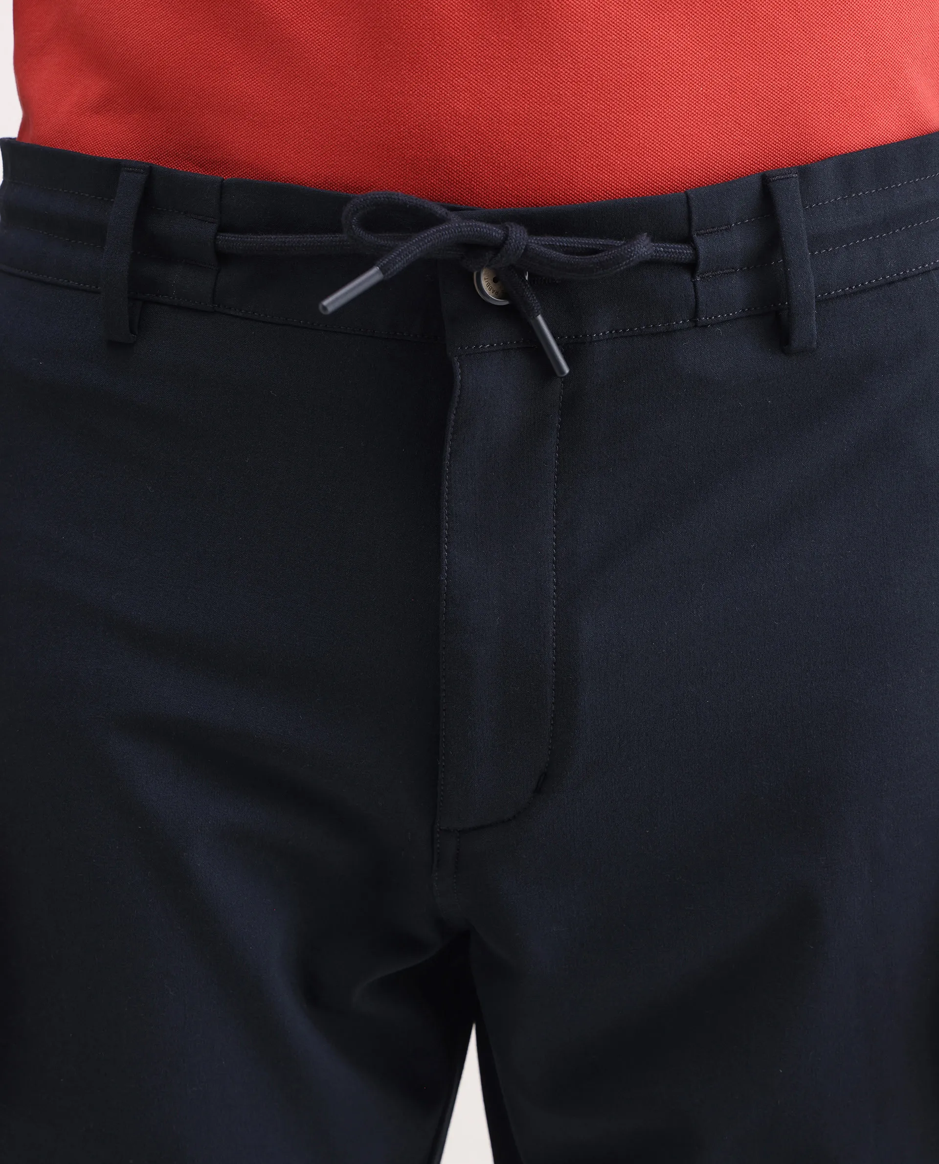 Rare Rabbit Men's Move-25 Navy Polyester Blend Plain Regular Fit Trouser - Image 6