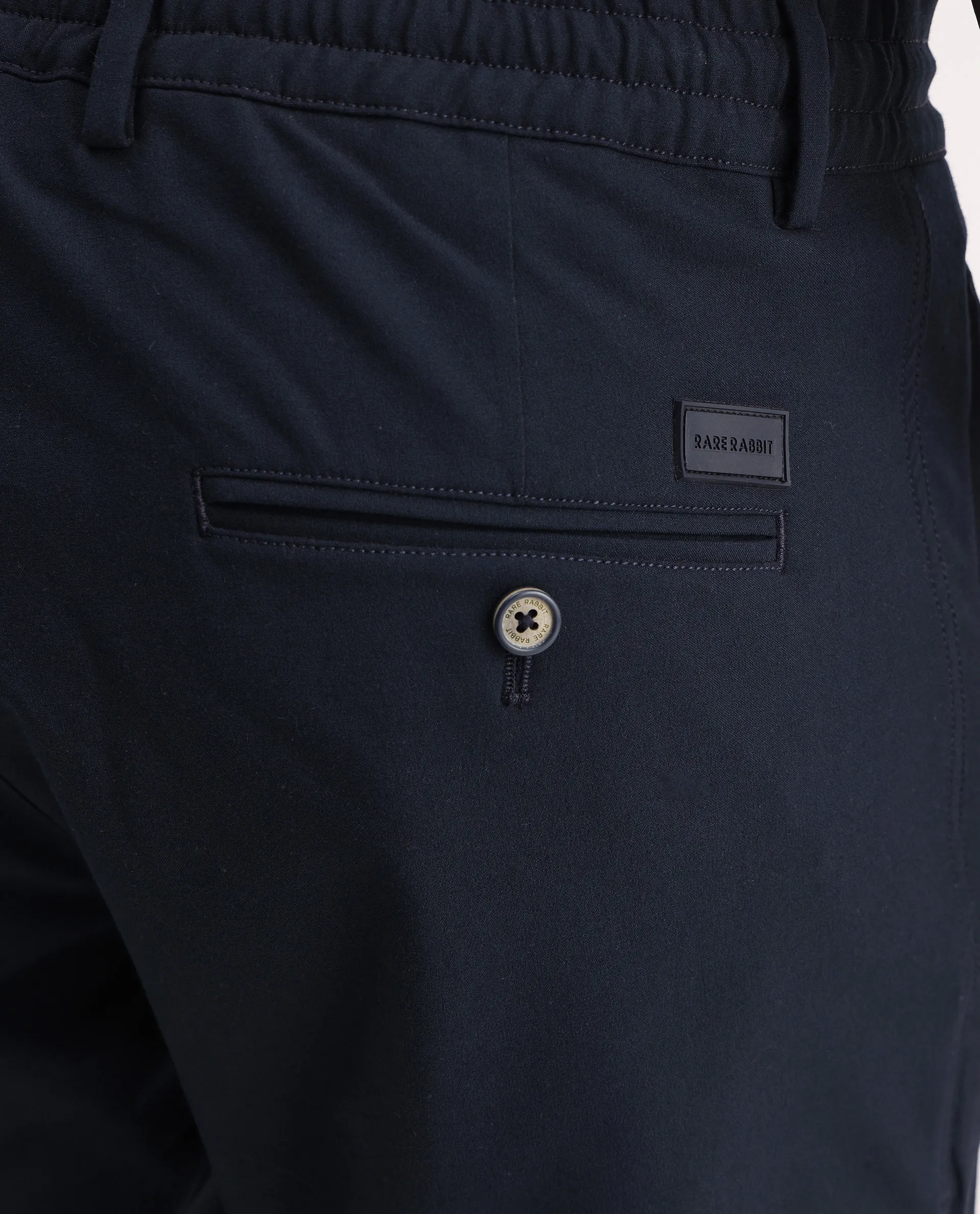 Rare Rabbit Men's Move-25 Navy Polyester Blend Plain Regular Fit Trouser - Image 8
