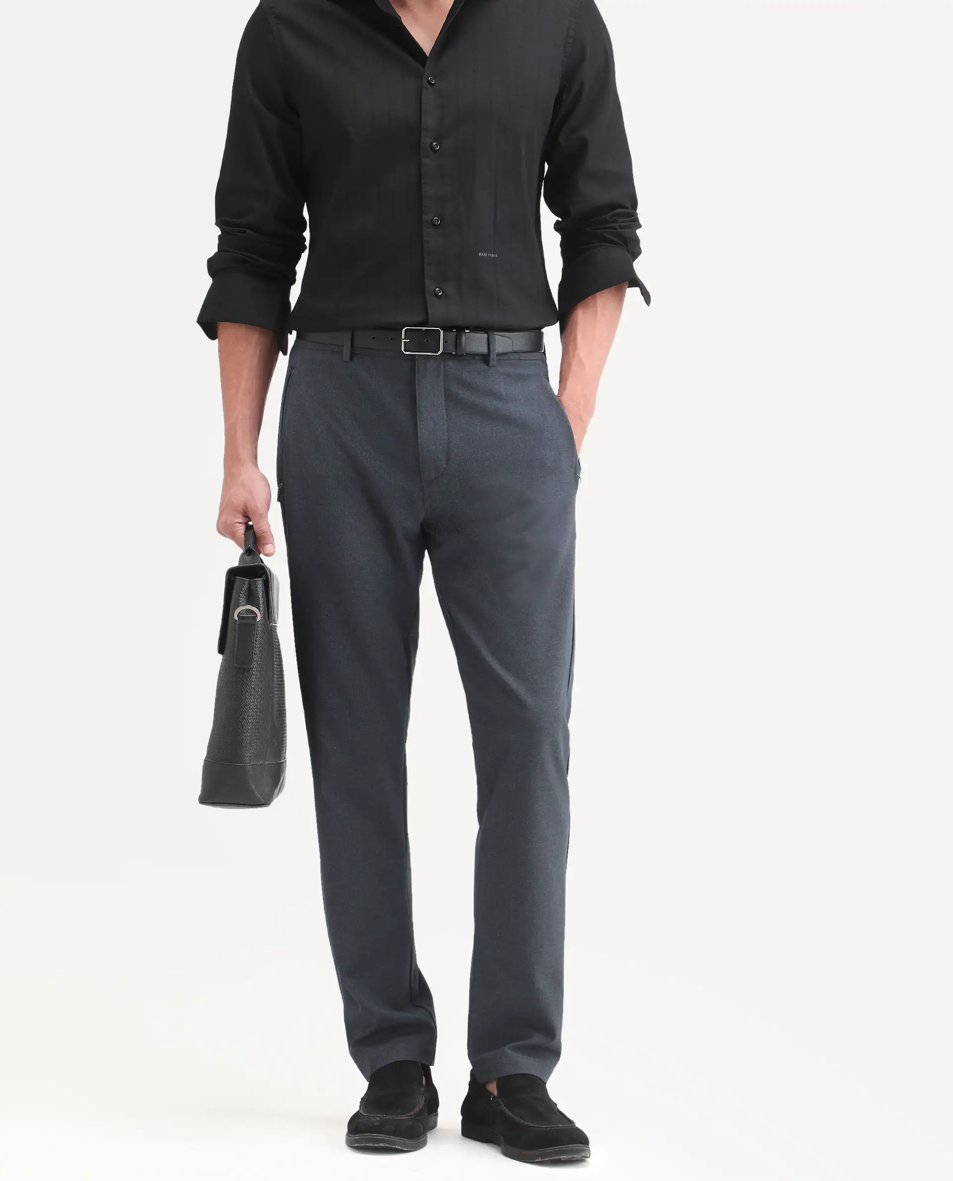 Rare Rabbit Men's Move-Ss26 Dark Navy Polyester Blend Fabric Regular Fit Plain Trouser - Image 2