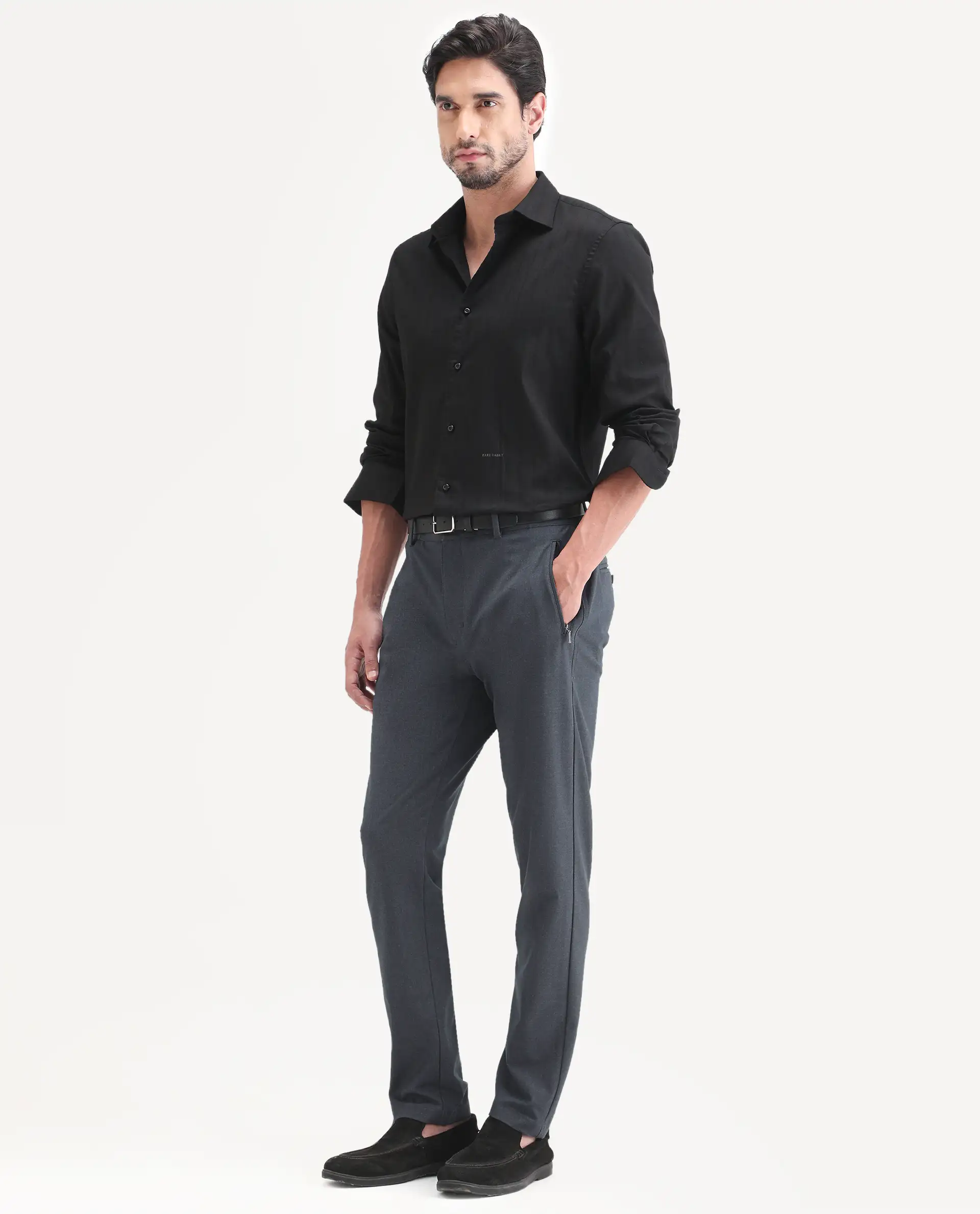 Rare Rabbit Men's Move-Ss26 Dark Navy Polyester Blend Fabric Regular Fit Plain Trouser - Image 4