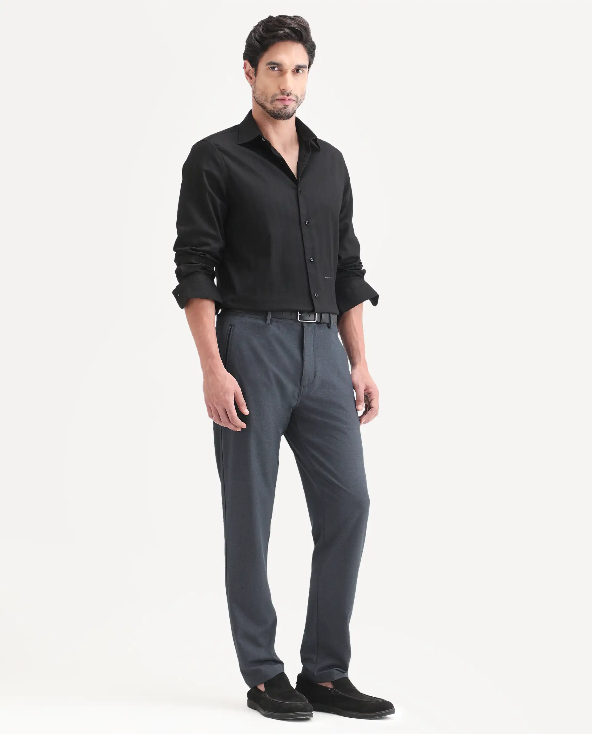 Rare Rabbit Men's Move-Ss26 Dark Navy Polyester Blend Fabric Regular Fit Plain Trouser - Image 5