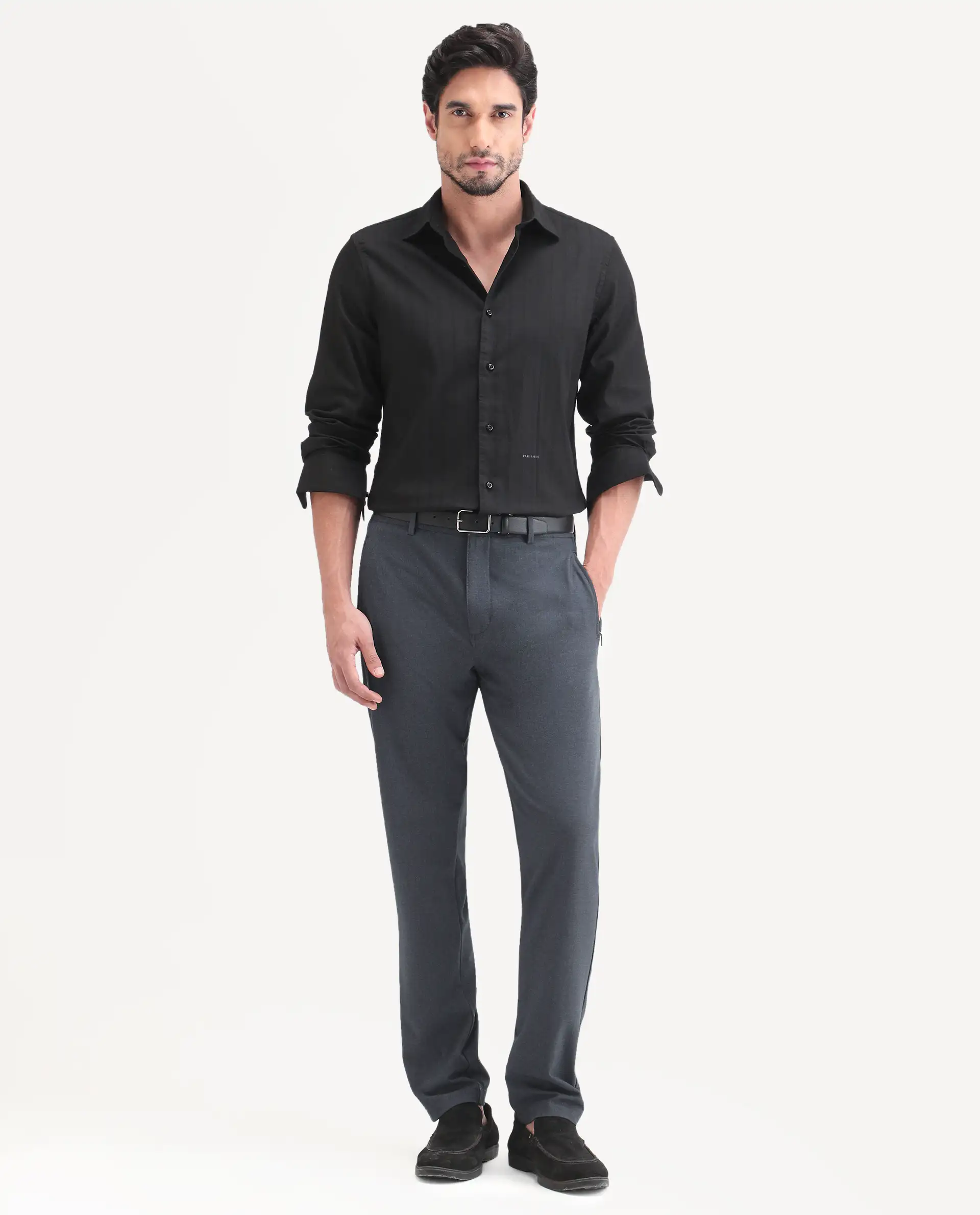 Rare Rabbit Men's Move-Ss26 Dark Navy Polyester Blend Fabric Regular Fit Plain Trouser - Image 7