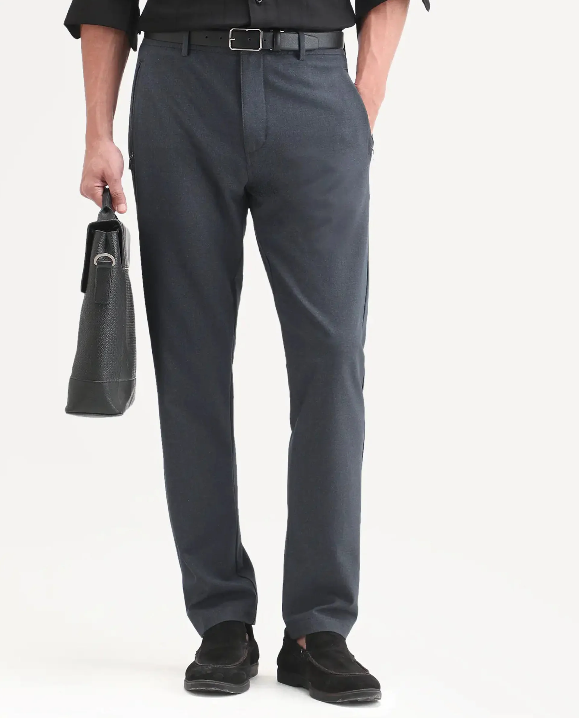 Rare Rabbit Men's Move-Ss26 Dark Navy Polyester Blend Fabric Regular Fit Plain Trouser - Image 9
