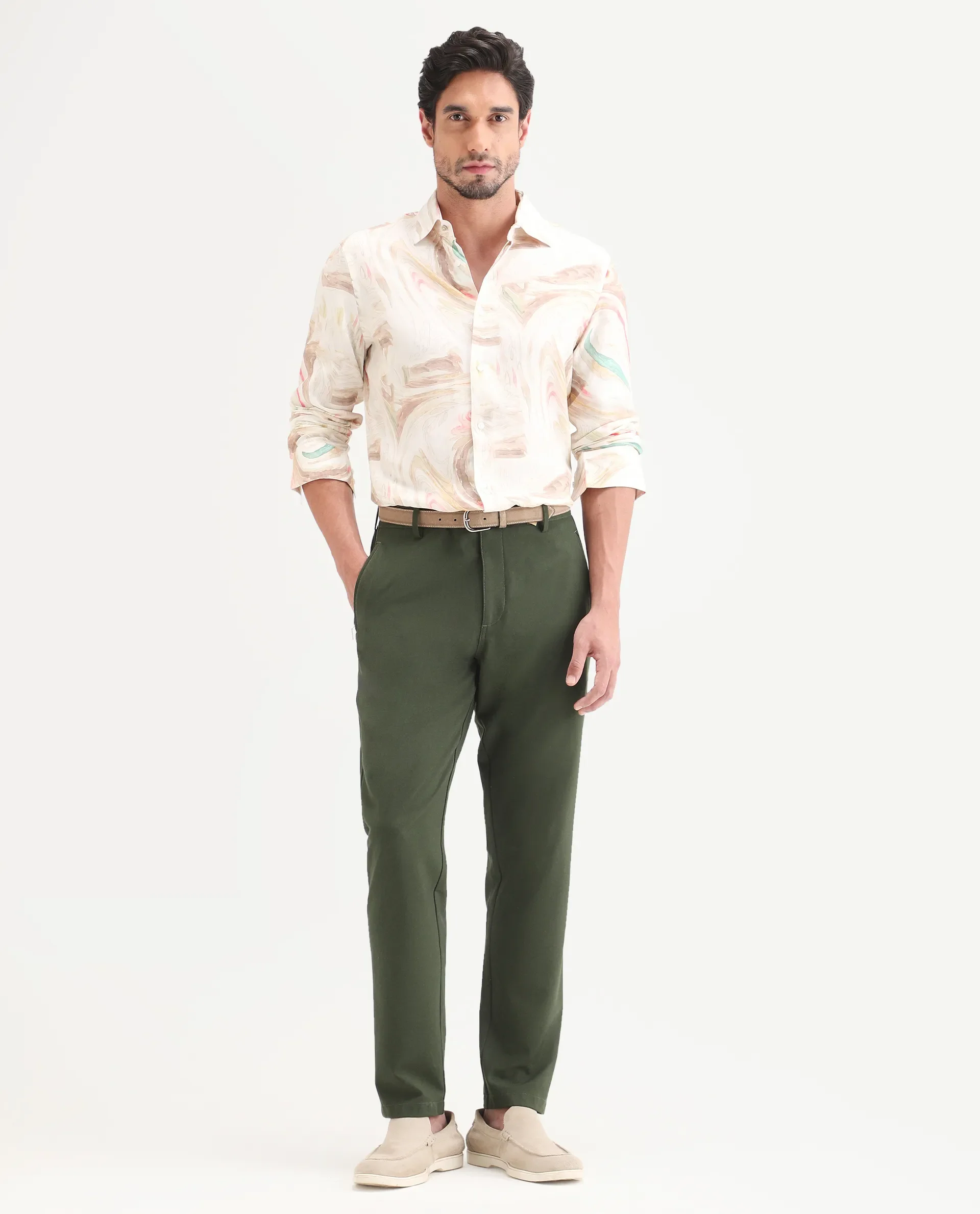 Rare Rabbit Men's Move-Ss26 Dark Olive Polyester Blend Fabric Regular Fit Plain Trouser - Image 4
