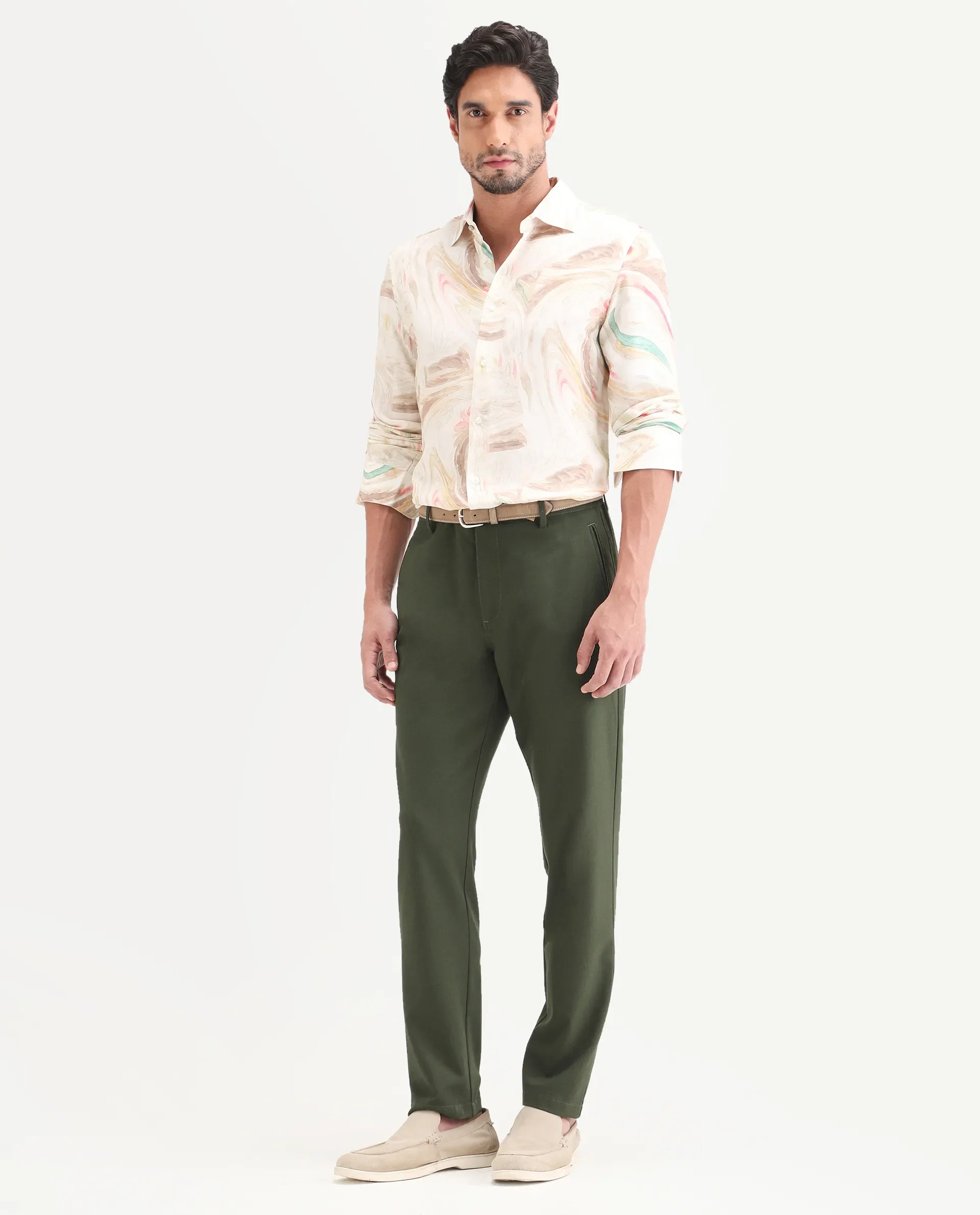 Rare Rabbit Men's Move-Ss26 Dark Olive Polyester Blend Fabric Regular Fit Plain Trouser - Image 5