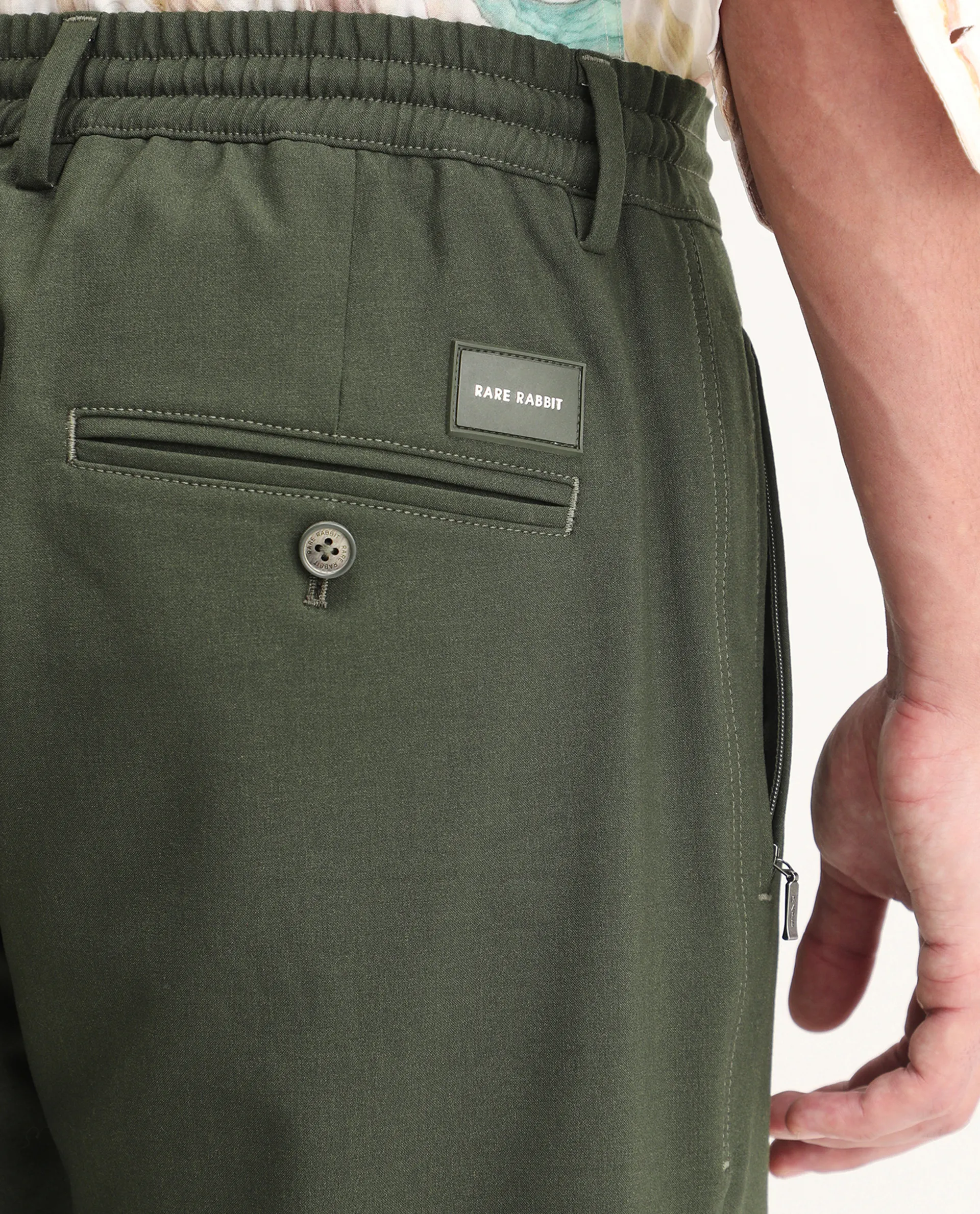 Rare Rabbit Men's Move-Ss26 Dark Olive Polyester Blend Fabric Regular Fit Plain Trouser - Image 7