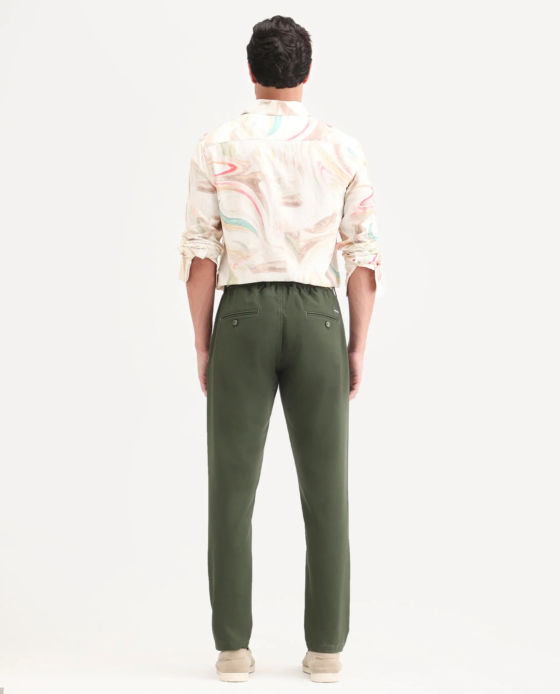 Rare Rabbit Men's Move-Ss26 Dark Olive Polyester Blend Fabric Regular Fit Plain Trouser - Image 8