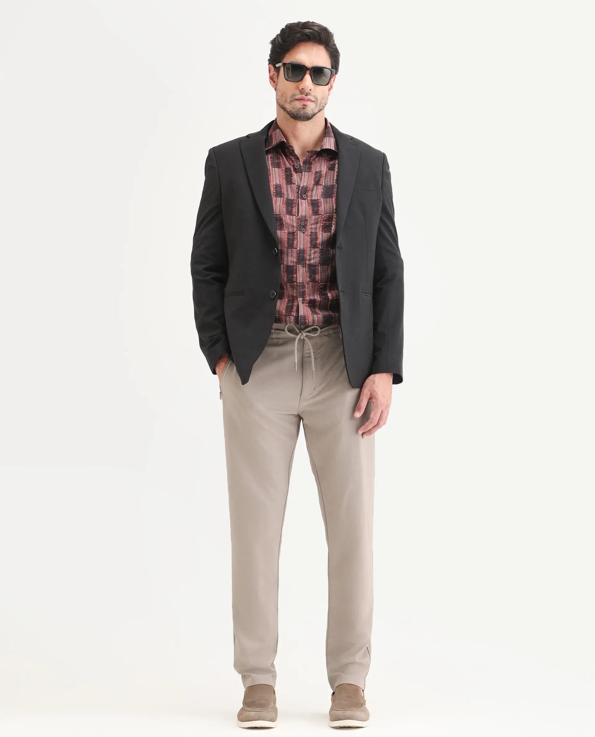 Rare Rabbit Men's Move-Ss26 Light Beige Polyester Blend Fabric Regular Fit Plain Trouser