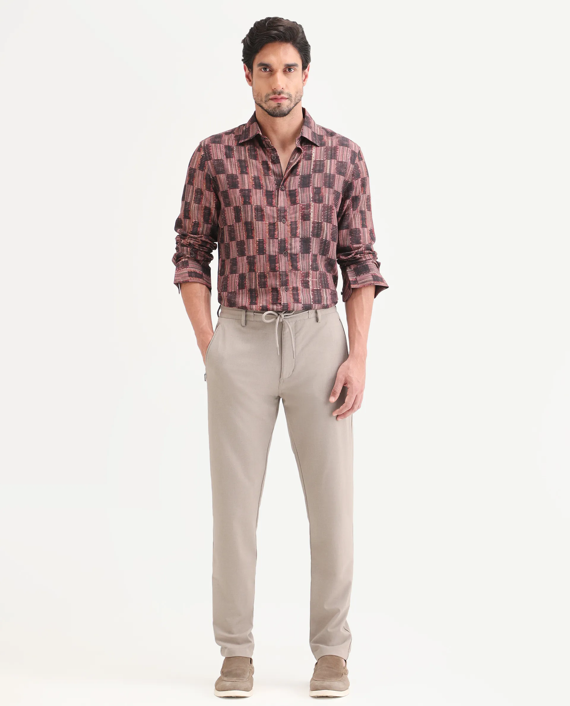 Rare Rabbit Men's Move-Ss26 Light Beige Polyester Blend Fabric Regular Fit Plain Trouser - Image 4
