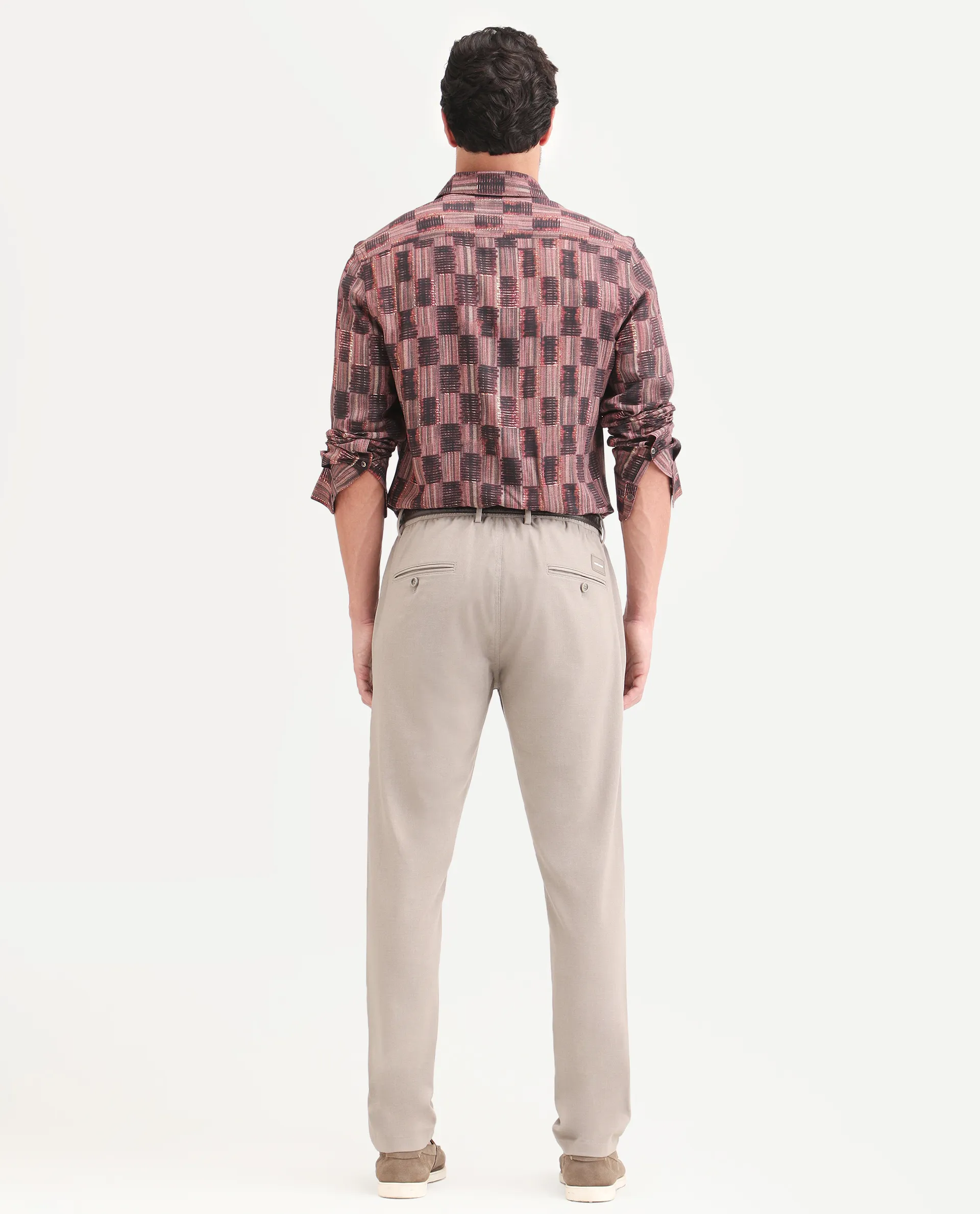 Rare Rabbit Men's Move-Ss26 Light Beige Polyester Blend Fabric Regular Fit Plain Trouser - Image 7