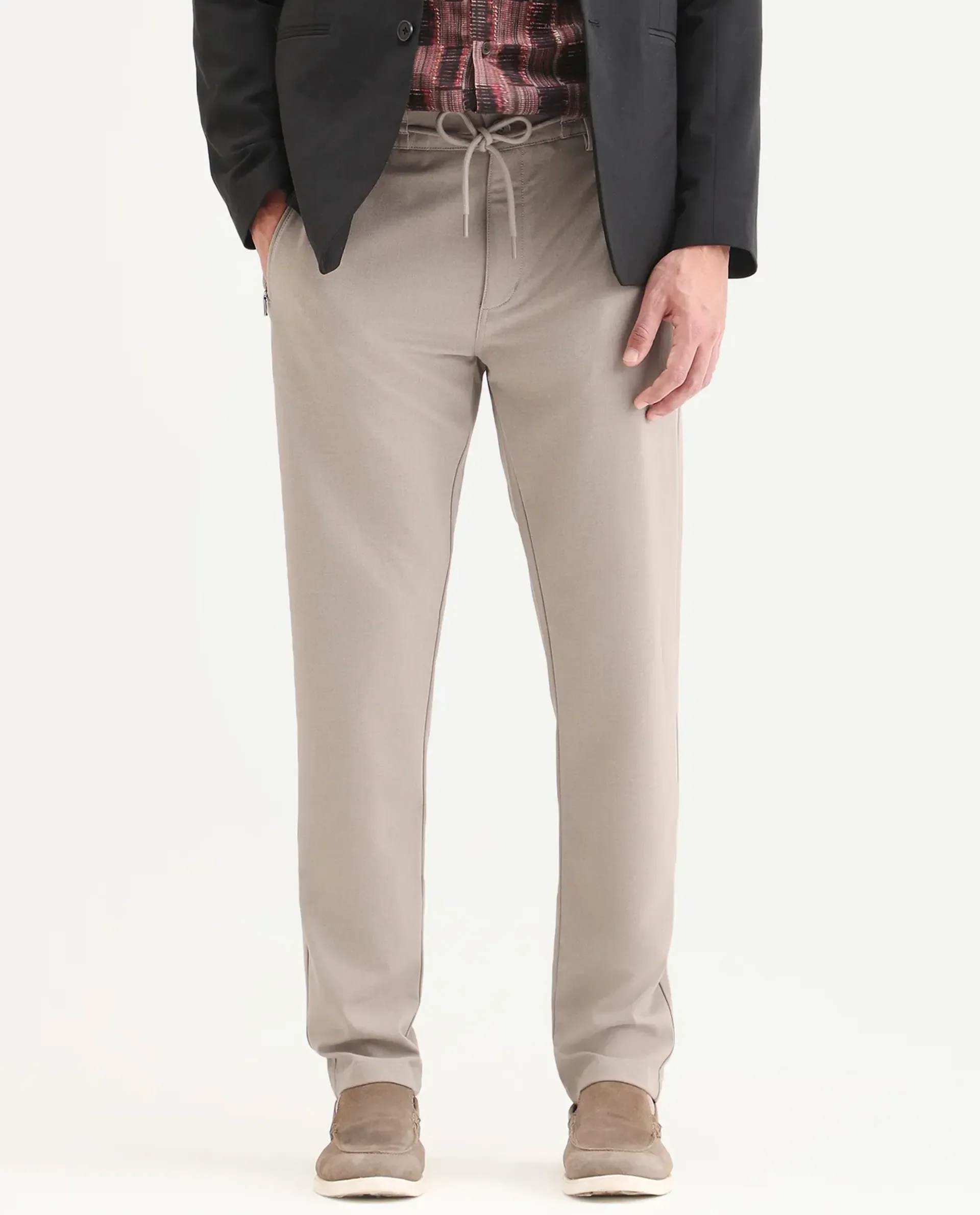 Rare Rabbit Men's Move-Ss26 Light Beige Polyester Blend Fabric Regular Fit Plain Trouser - Image 8