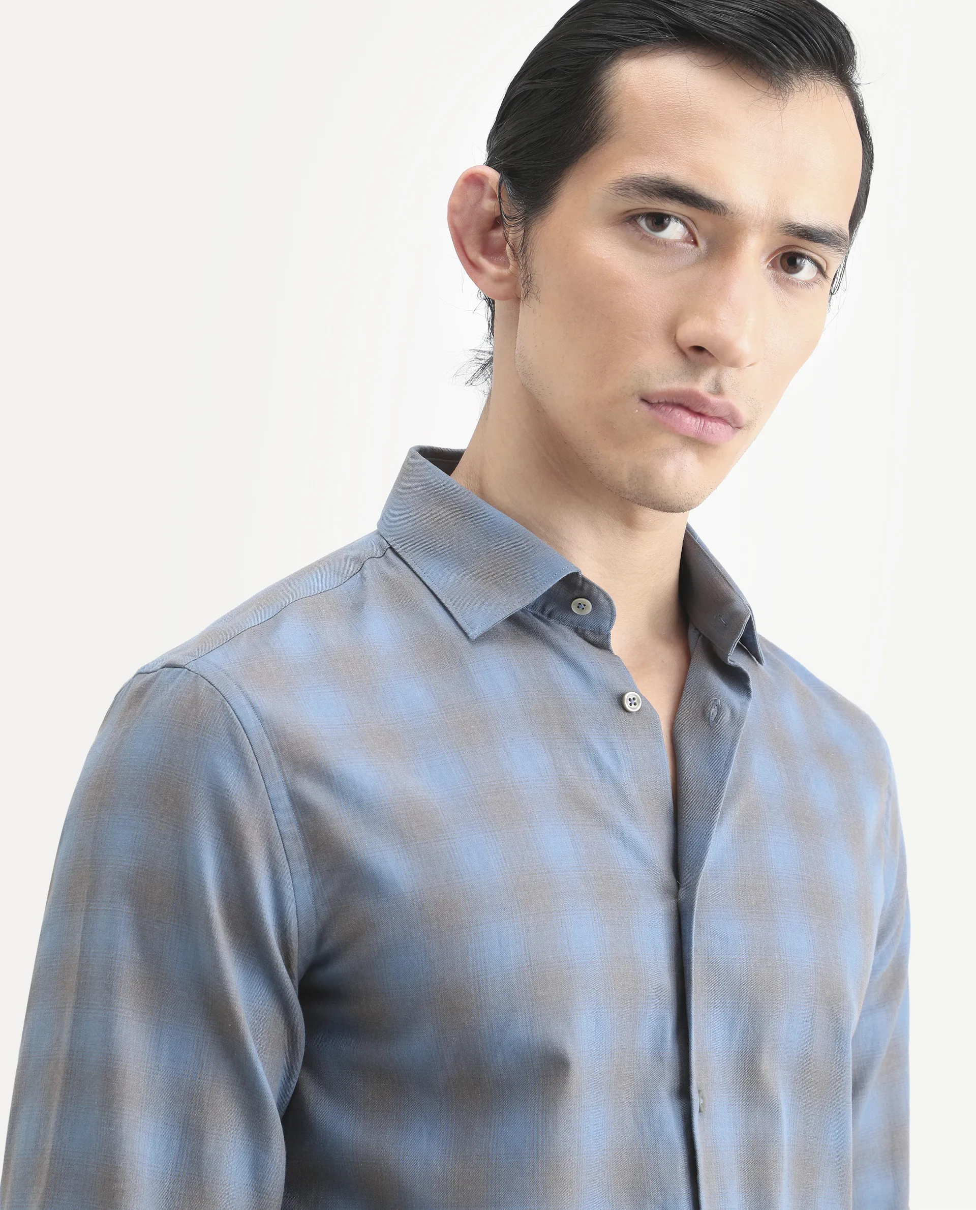 Rare Rabbit Men's Movo Dusky Blue Cotton Blend Checked Print Regular Fit Full Sleeve Collared Shirt - Image 4