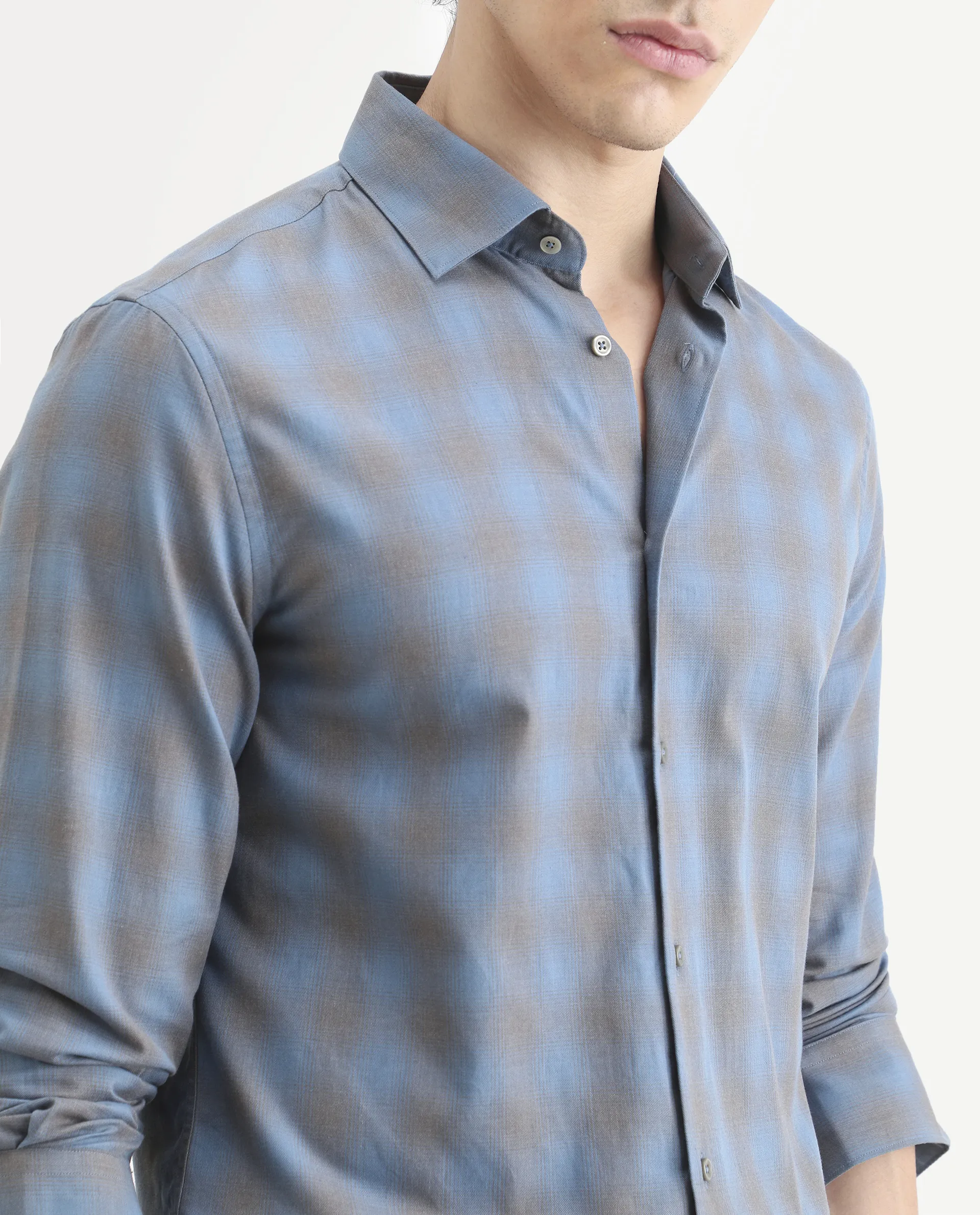 Rare Rabbit Men's Movo Dusky Blue Cotton Blend Checked Print Regular Fit Full Sleeve Collared Shirt - Image 5