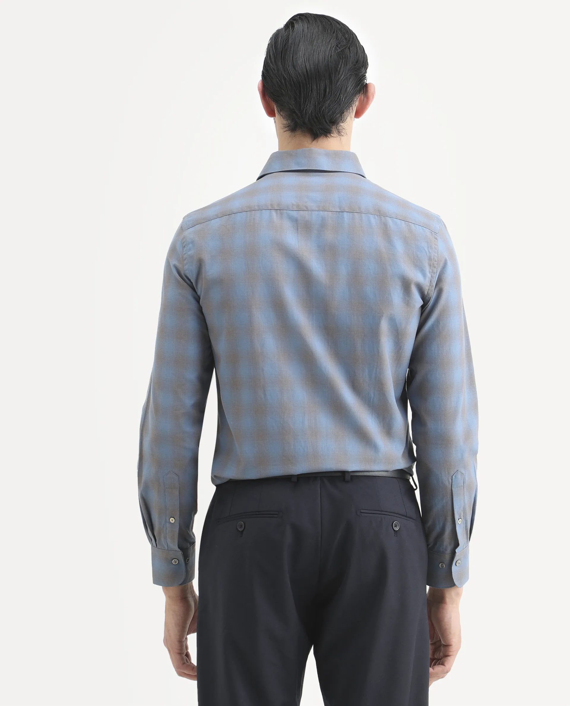 Rare Rabbit Men's Movo Dusky Blue Cotton Blend Checked Print Regular Fit Full Sleeve Collared Shirt - Image 8