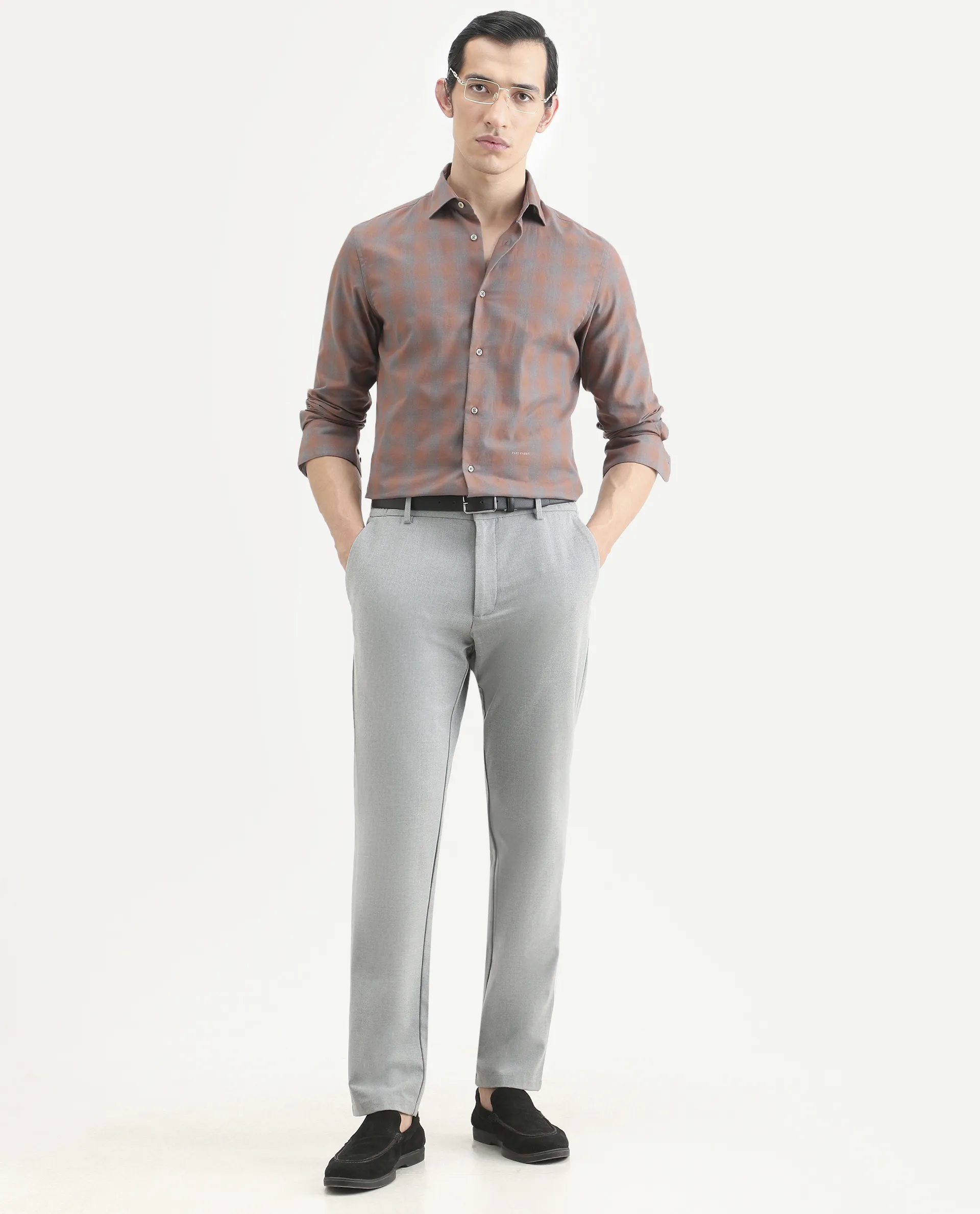 Rare Rabbit Men's Movo Dusky Rust Cotton Blend Checked Print Regular Fit Full Sleeve Collared Shirt - Image 2