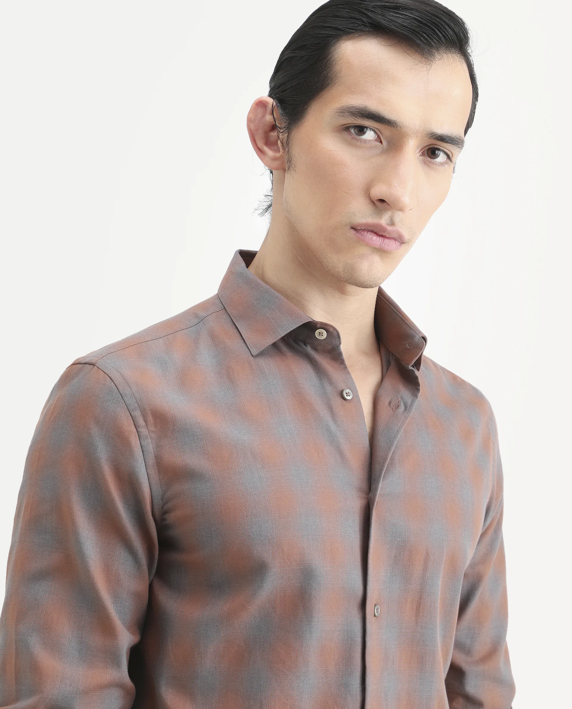 Rare Rabbit Men's Movo Dusky Rust Cotton Blend Checked Print Regular Fit Full Sleeve Collared Shirt - Image 4