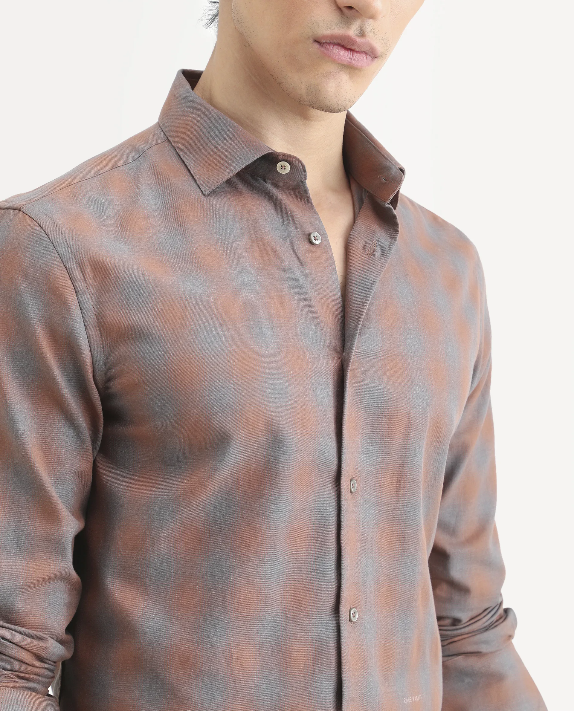 Rare Rabbit Men's Movo Dusky Rust Cotton Blend Checked Print Regular Fit Full Sleeve Collared Shirt - Image 5