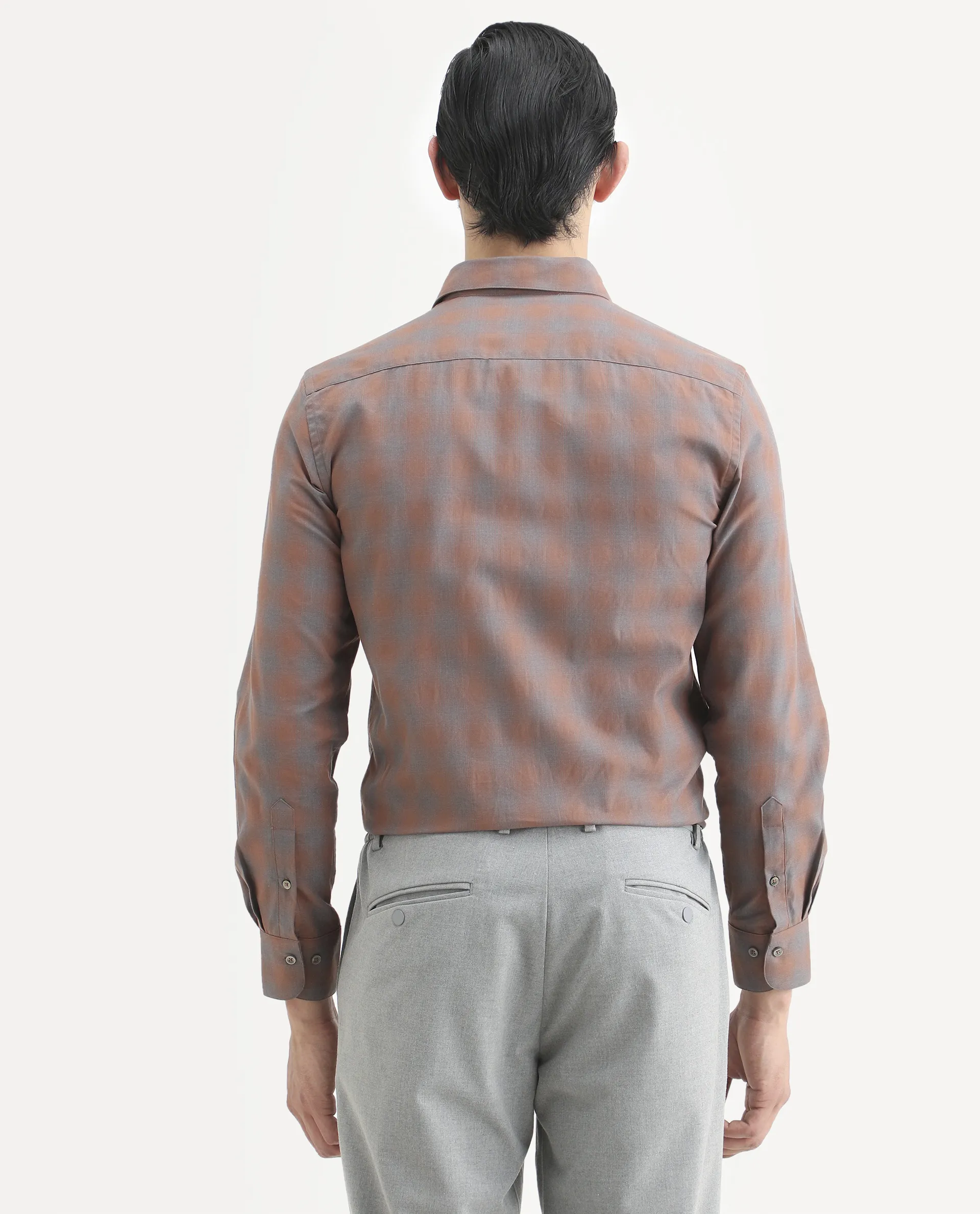 Rare Rabbit Men's Movo Dusky Rust Cotton Blend Checked Print Regular Fit Full Sleeve Collared Shirt - Image 8