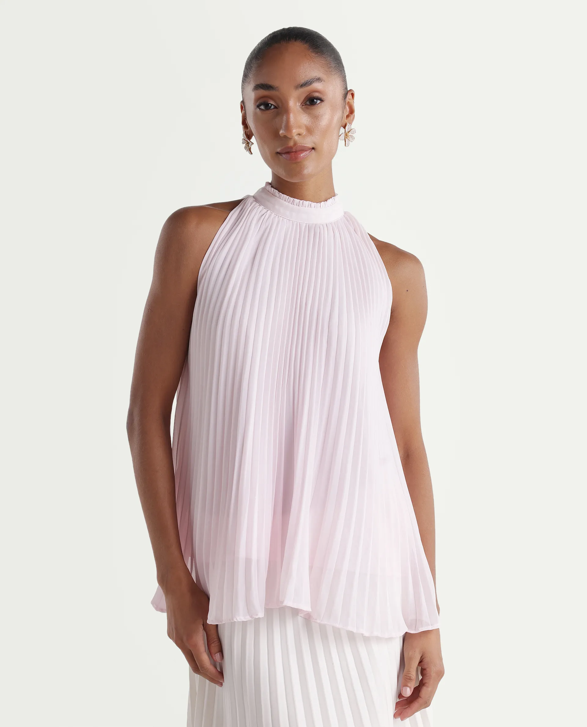Rareism Women's Moxy Light Pink Polyester Sleeveless Halter Neck Regular Top - Image 3