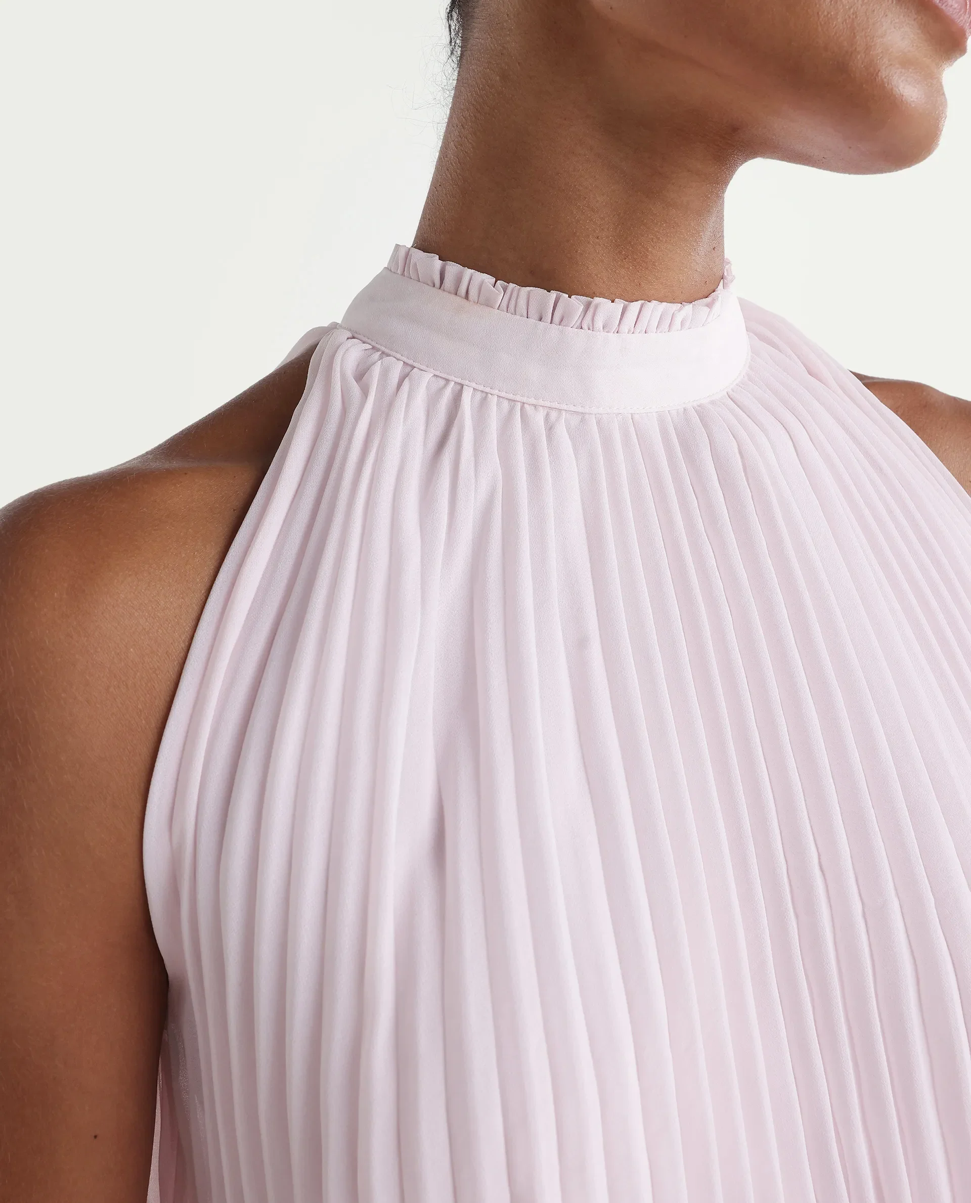 Rareism Women's Moxy Light Pink Polyester Sleeveless Halter Neck Regular Top - Image 4