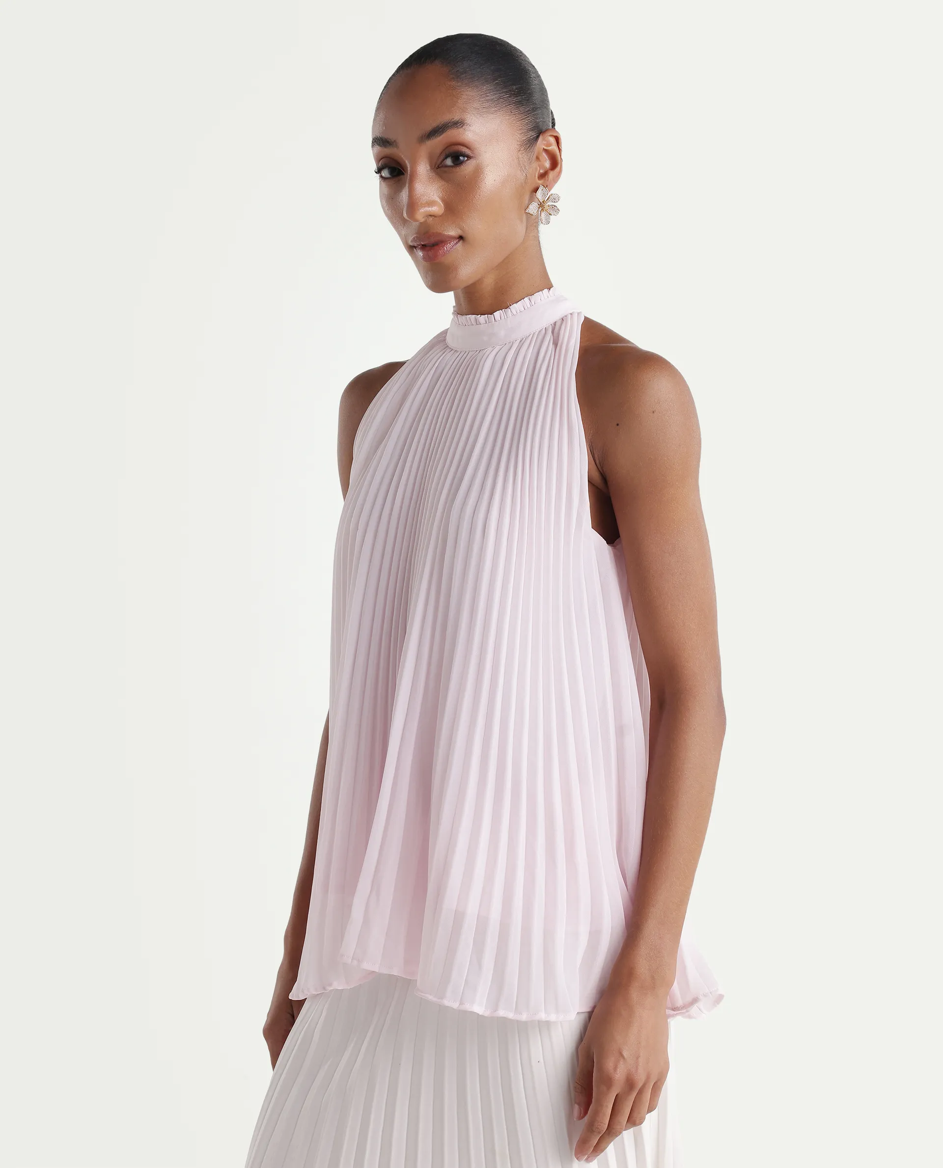 Rareism Women's Moxy Light Pink Polyester Sleeveless Halter Neck Regular Top - Image 5