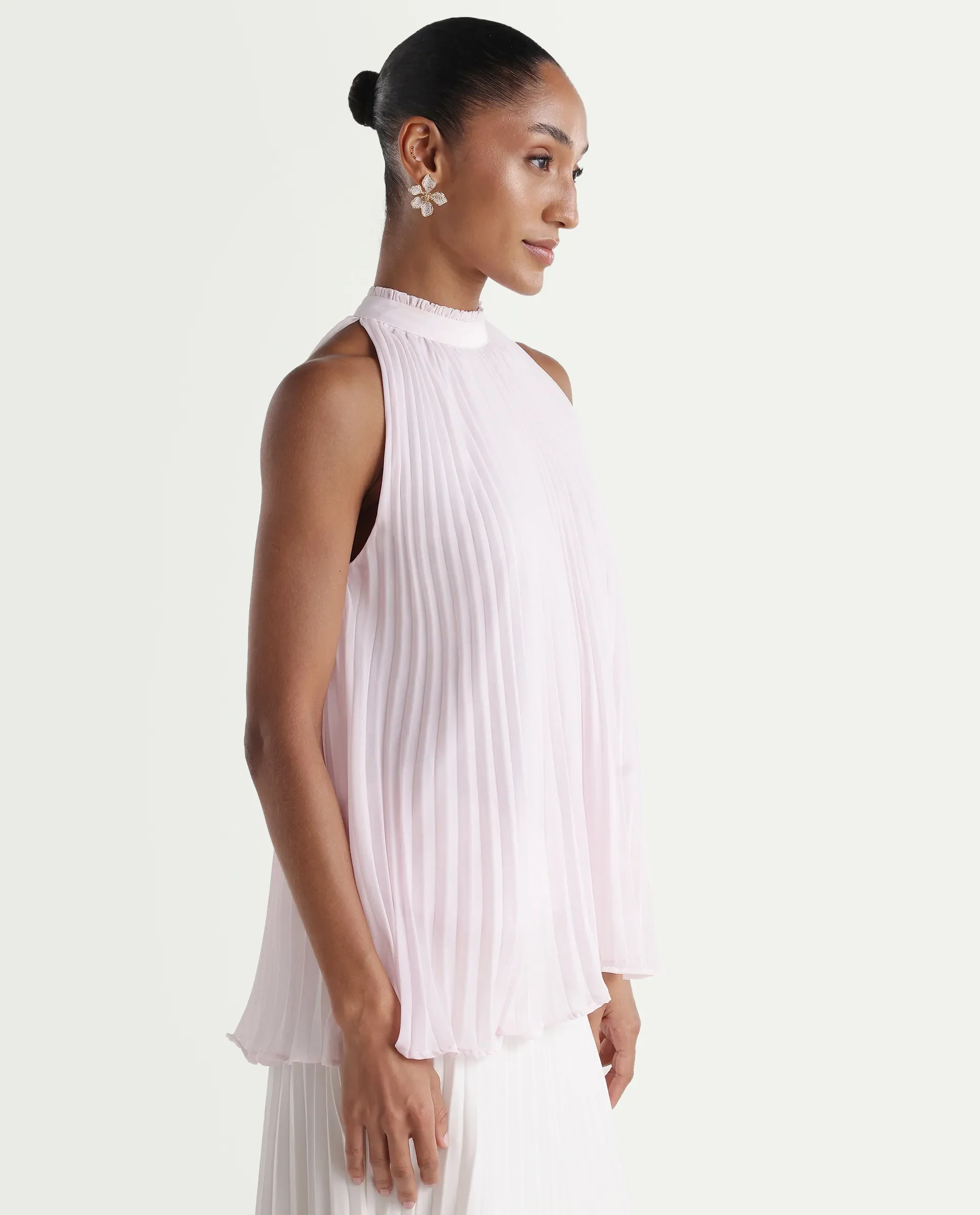 Rareism Women's Moxy Light Pink Polyester Sleeveless Halter Neck Regular Top - Image 6