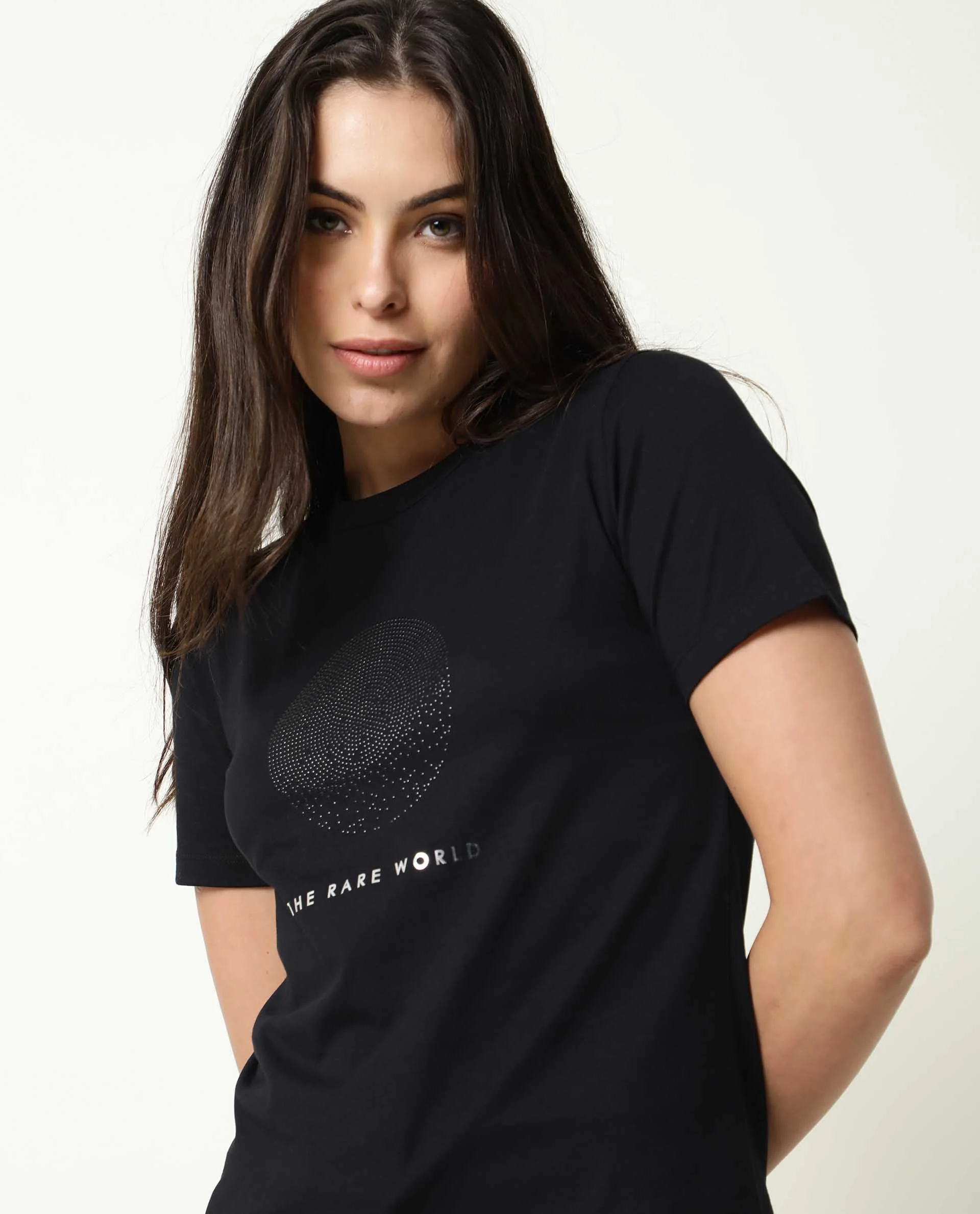 Rareism Womens Moya Black T-Shirt Cotton Fabric Regular Fit Half Sleeve Crew Neck - Image 9