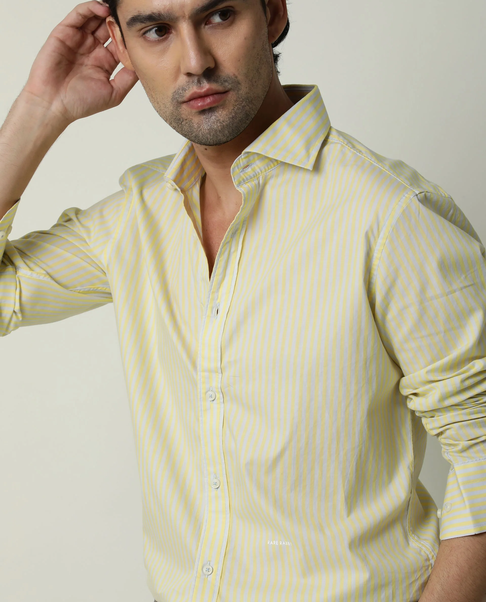 Rare Rabbit Men's Moye Yellow Cotton Checked Print Regular Fit Full Sleeve Spread Collar Shirt - Image 6