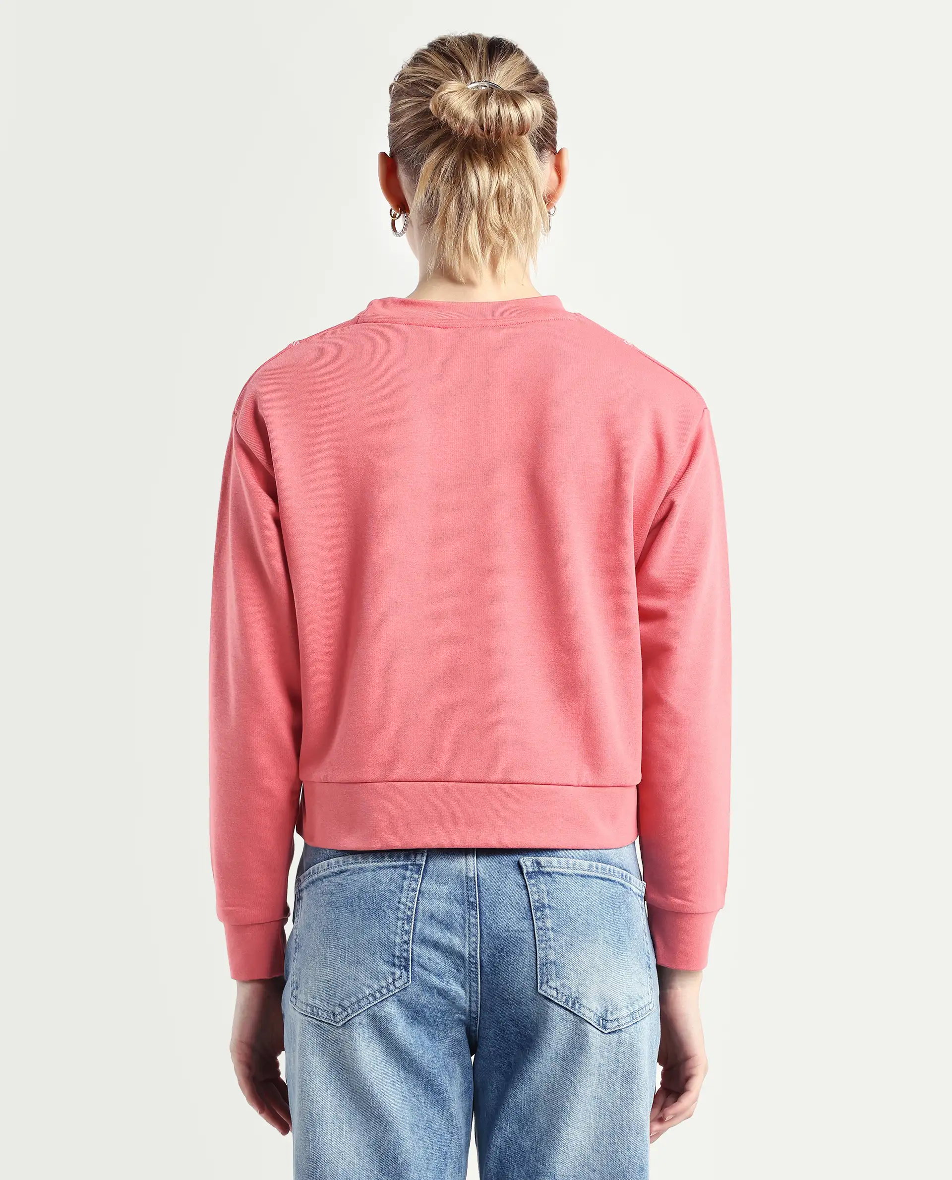 Rareism Women's Moye Pastel Red Cotton Blend Crew Neck Plain Relaxed Fit Sweatshirt - Image 7