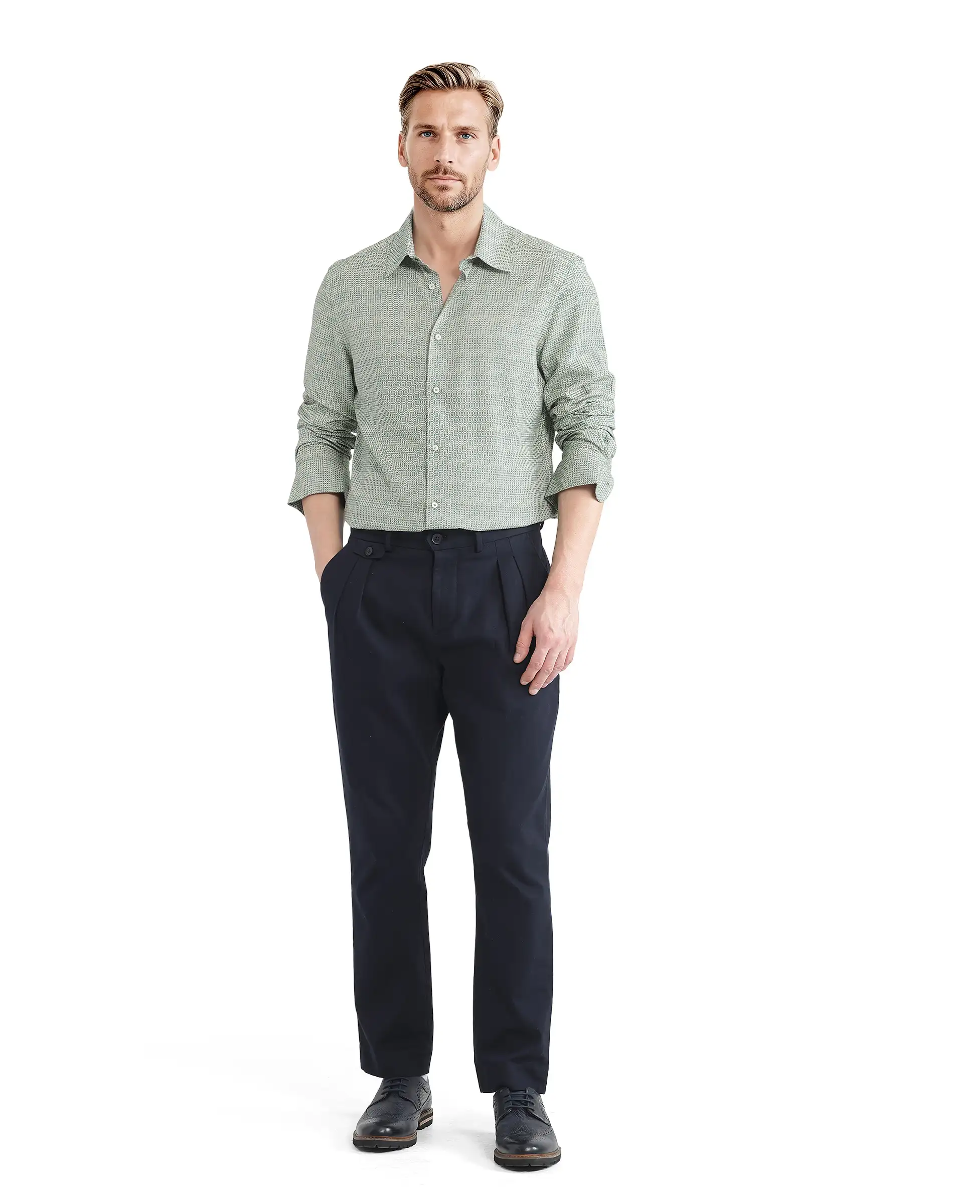 Rare Rabbit Men's Msey Green Viscose Geometric Print Relaxed Fit Full Sleeve Collared Shirt - Image 5