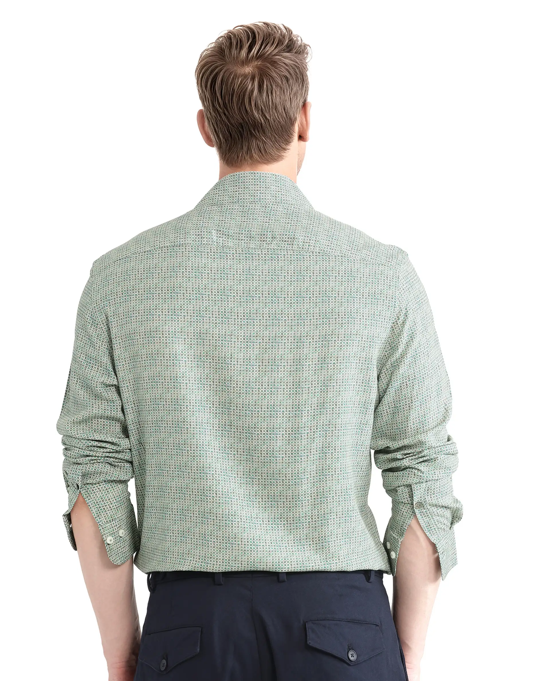 Rare Rabbit Men's Msey Green Viscose Geometric Print Relaxed Fit Full Sleeve Collared Shirt - Image 6