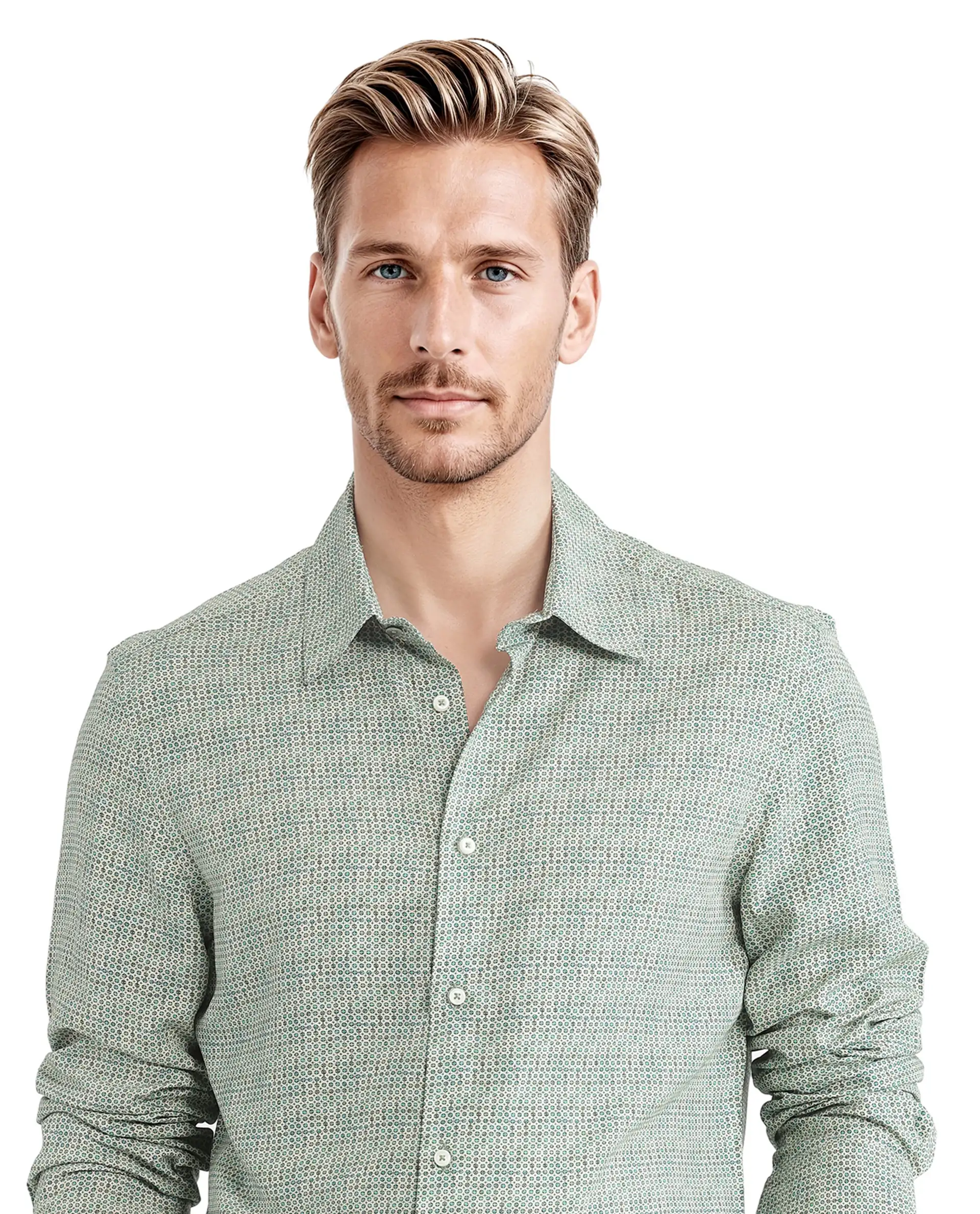 Rare Rabbit Men's Msey Green Viscose Geometric Print Relaxed Fit Full Sleeve Collared Shirt - Image 7