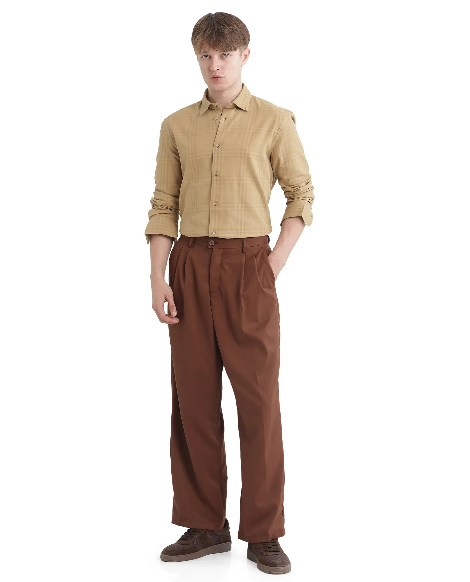 Rare Rabbit Men's Mucia Beige Cotton Checked Print Regular Fit Full Sleeve Collared Shirt - Image 2