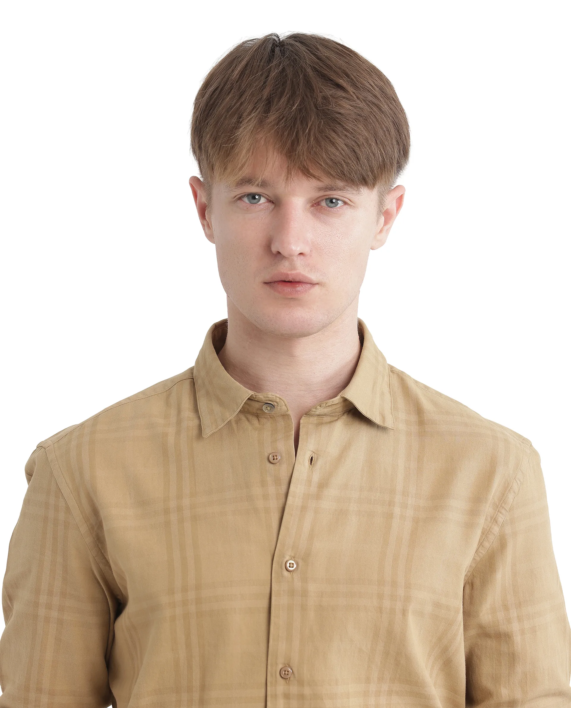 Rare Rabbit Men's Mucia Beige Cotton Checked Print Regular Fit Full Sleeve Collared Shirt - Image 3