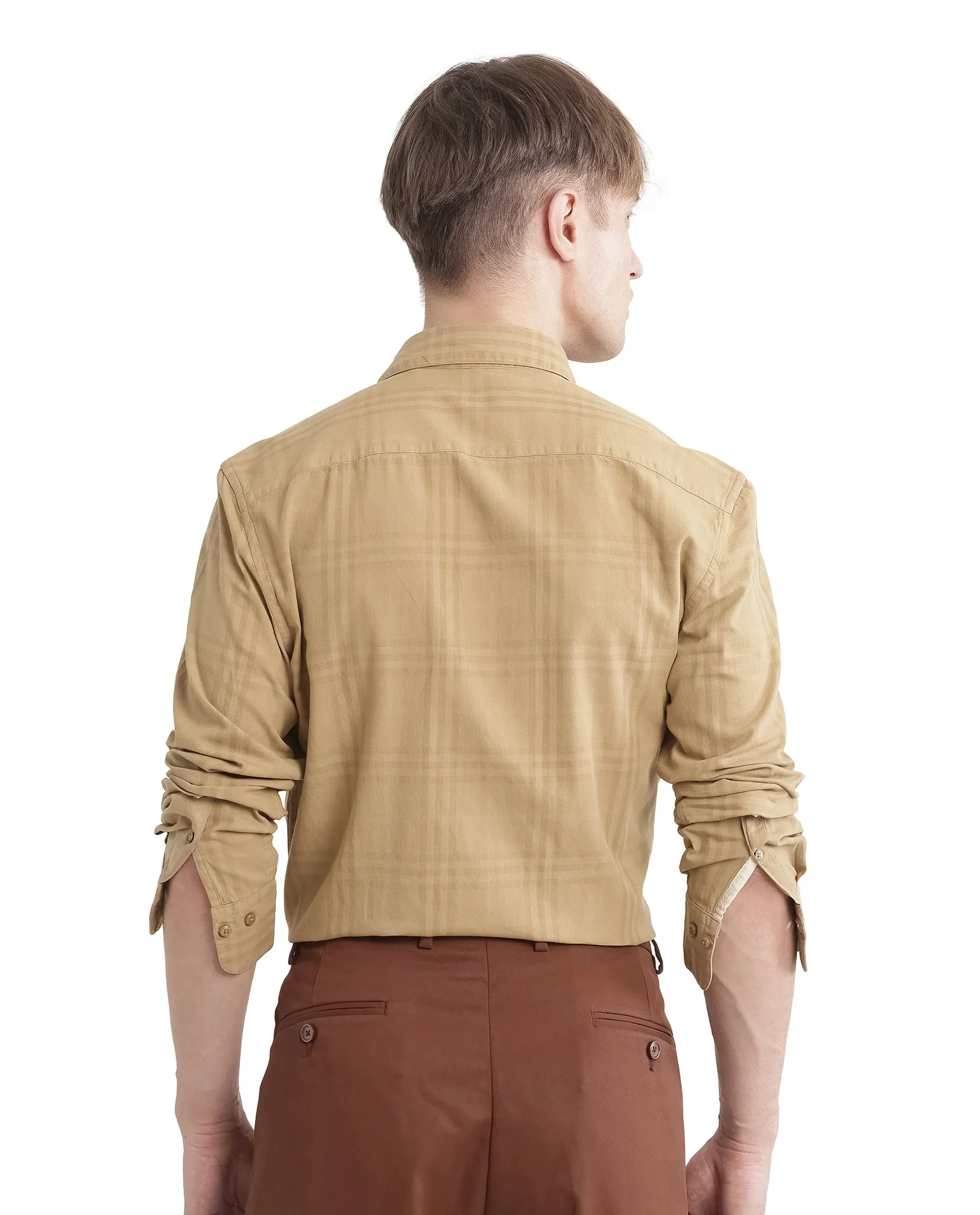 Rare Rabbit Men's Mucia Beige Cotton Checked Print Regular Fit Full Sleeve Collared Shirt - Image 9
