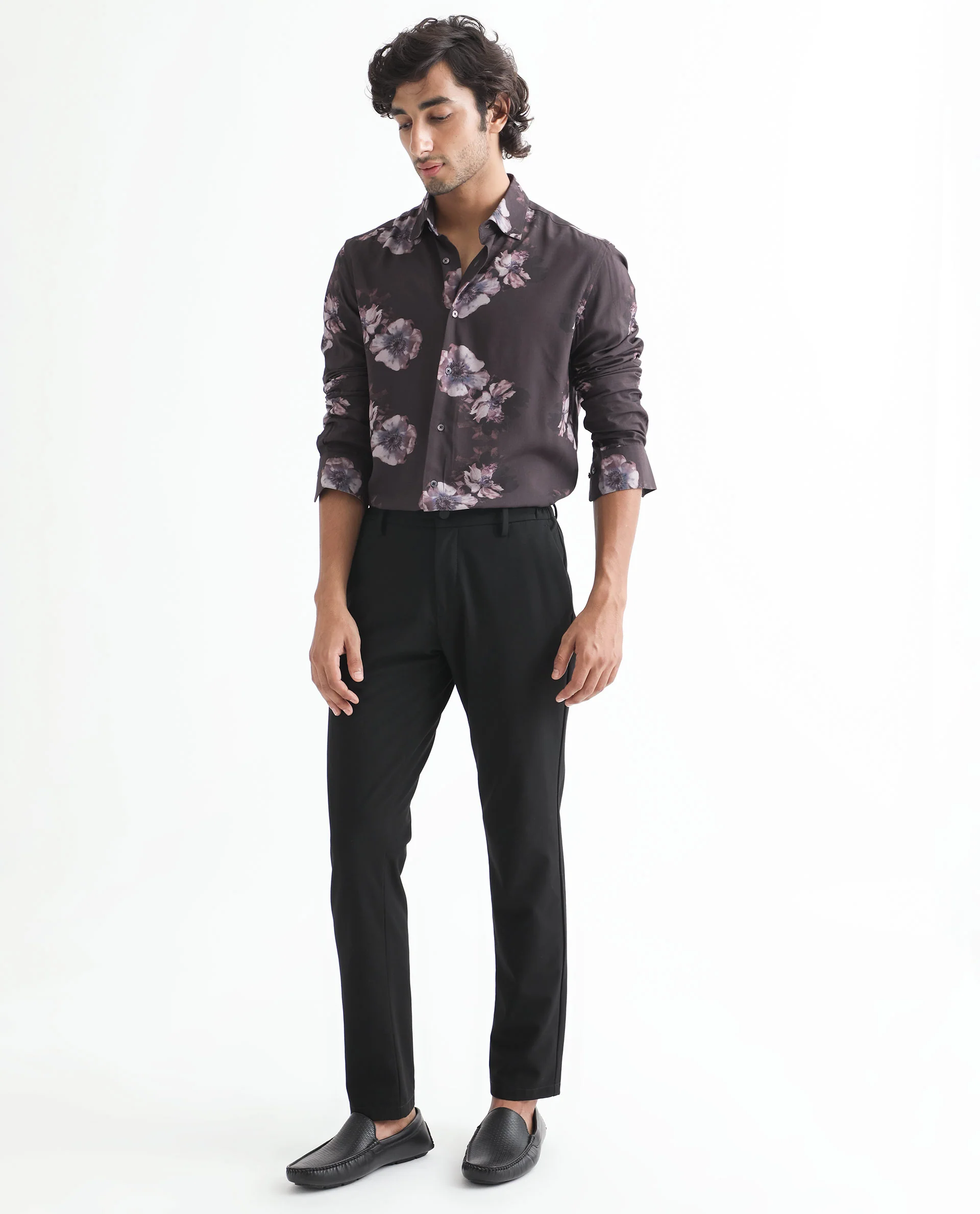 Rare Rabbit Men's Muds Brown Viscose Floral Print Regular Fit Full Sleeve Spread Collar Shirt - Image 2