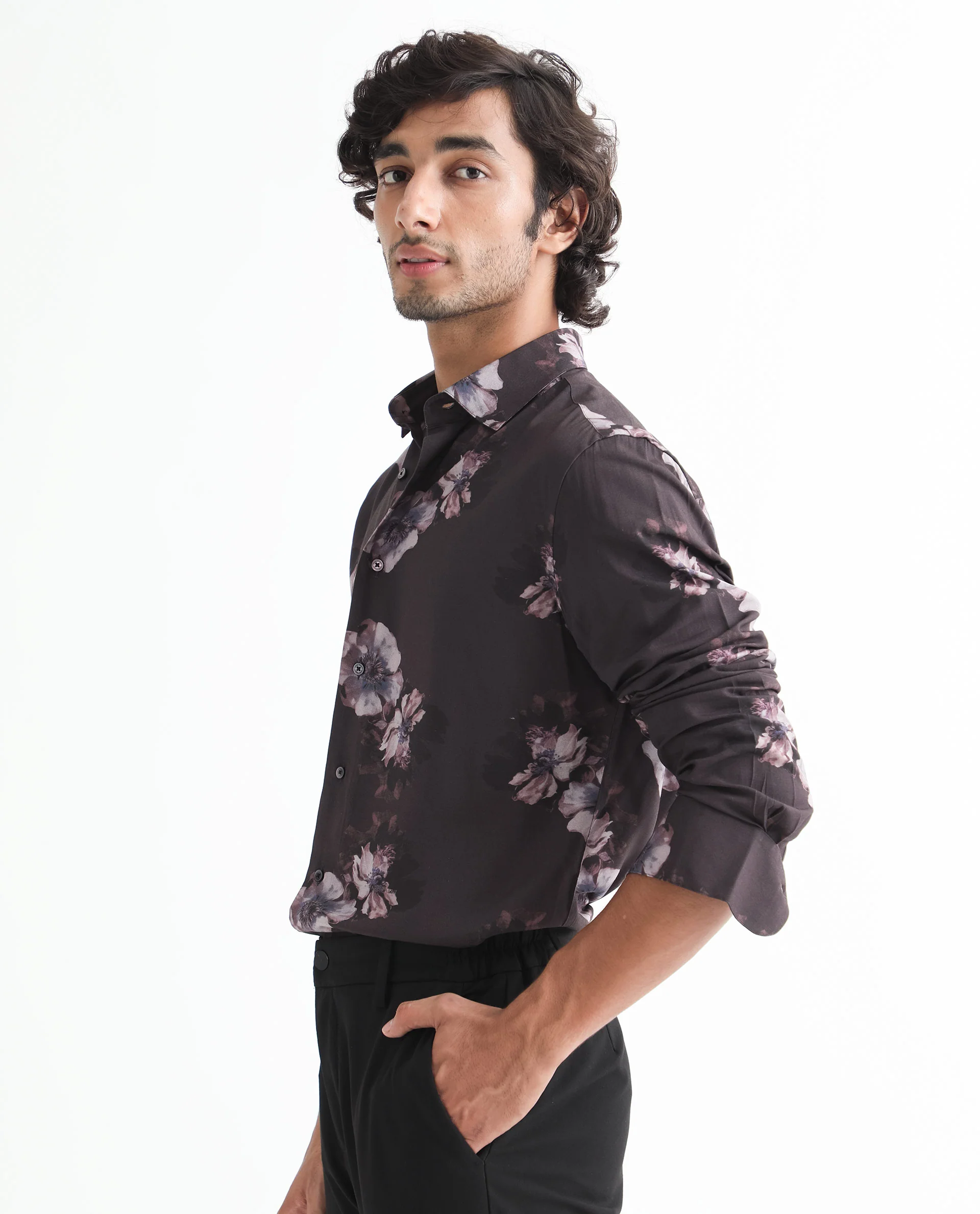 Rare Rabbit Men's Muds Brown Viscose Floral Print Regular Fit Full Sleeve Spread Collar Shirt - Image 3