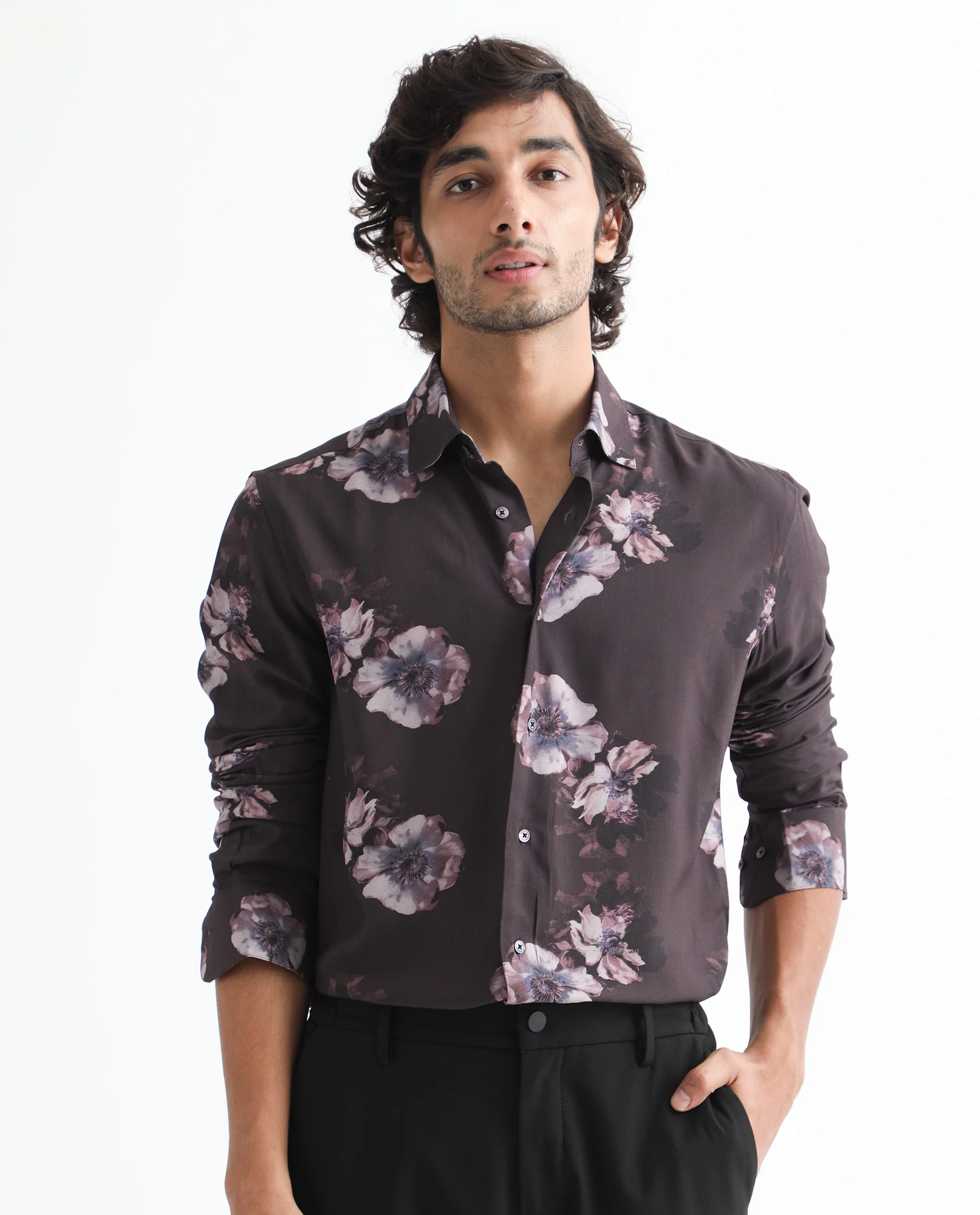 Rare Rabbit Men's Muds Brown Viscose Floral Print Regular Fit Full Sleeve Spread Collar Shirt - Image 6