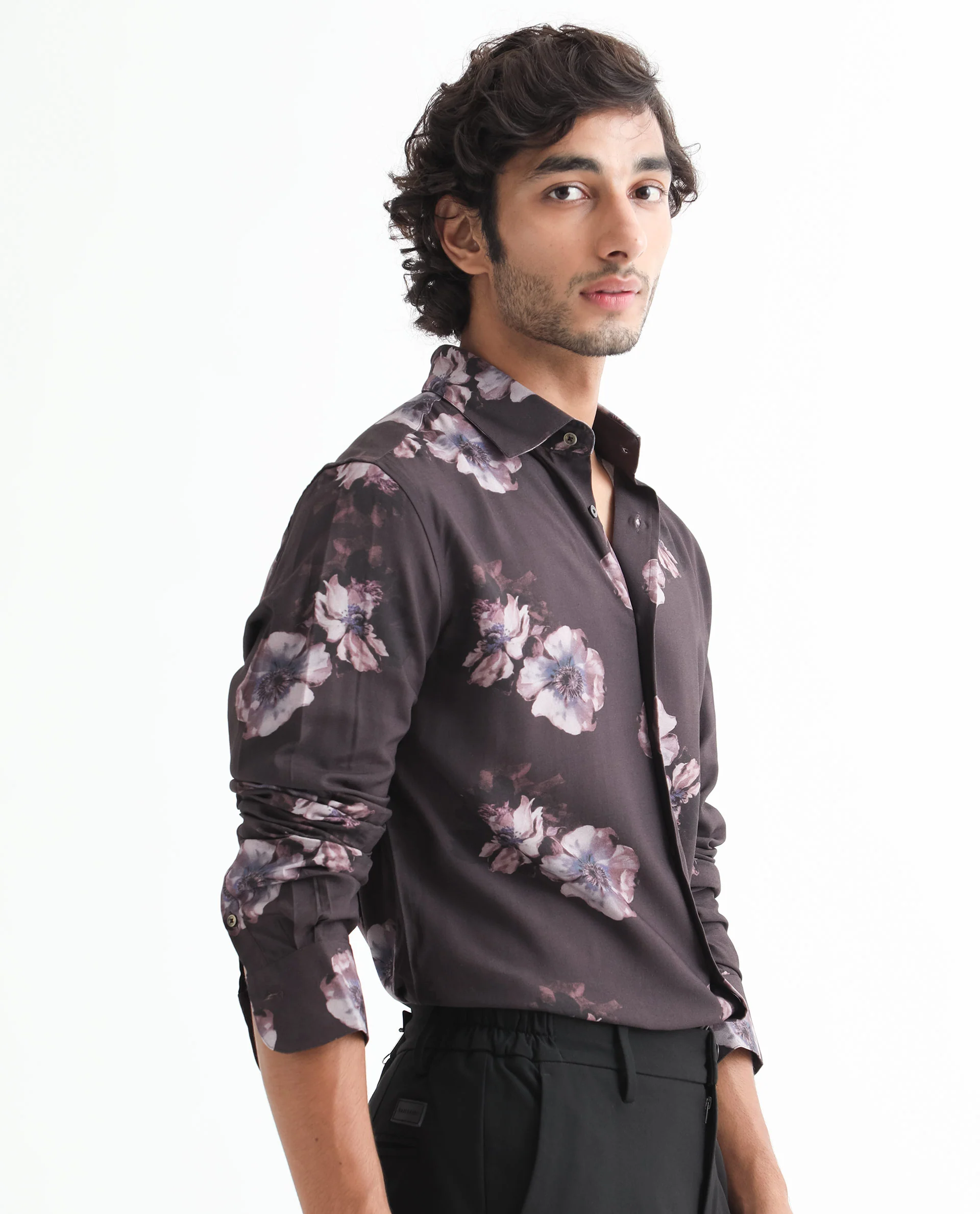 Rare Rabbit Men's Muds Brown Viscose Floral Print Regular Fit Full Sleeve Spread Collar Shirt - Image 7