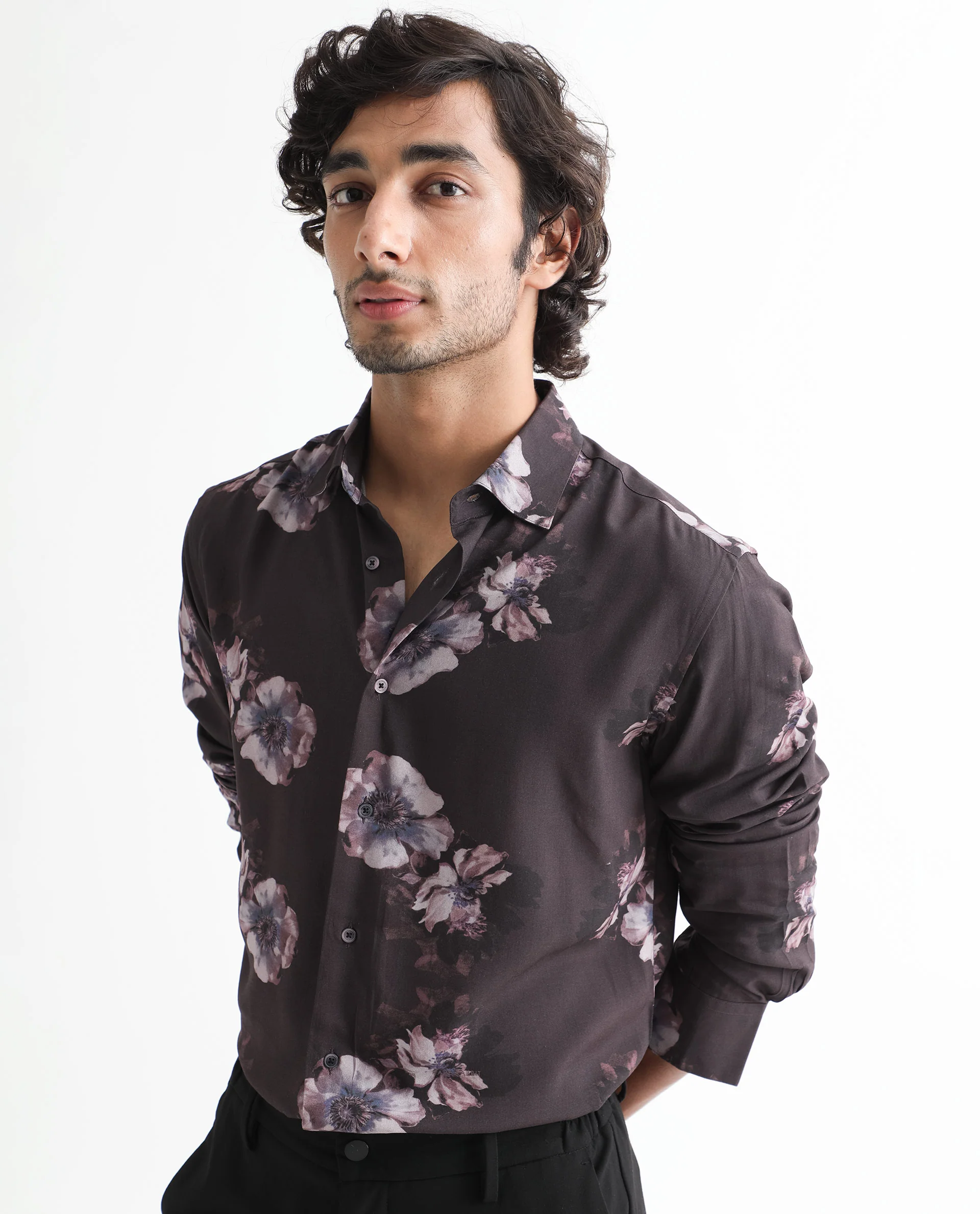 Rare Rabbit Men's Muds Brown Viscose Floral Print Regular Fit Full Sleeve Spread Collar Shirt - Image 8